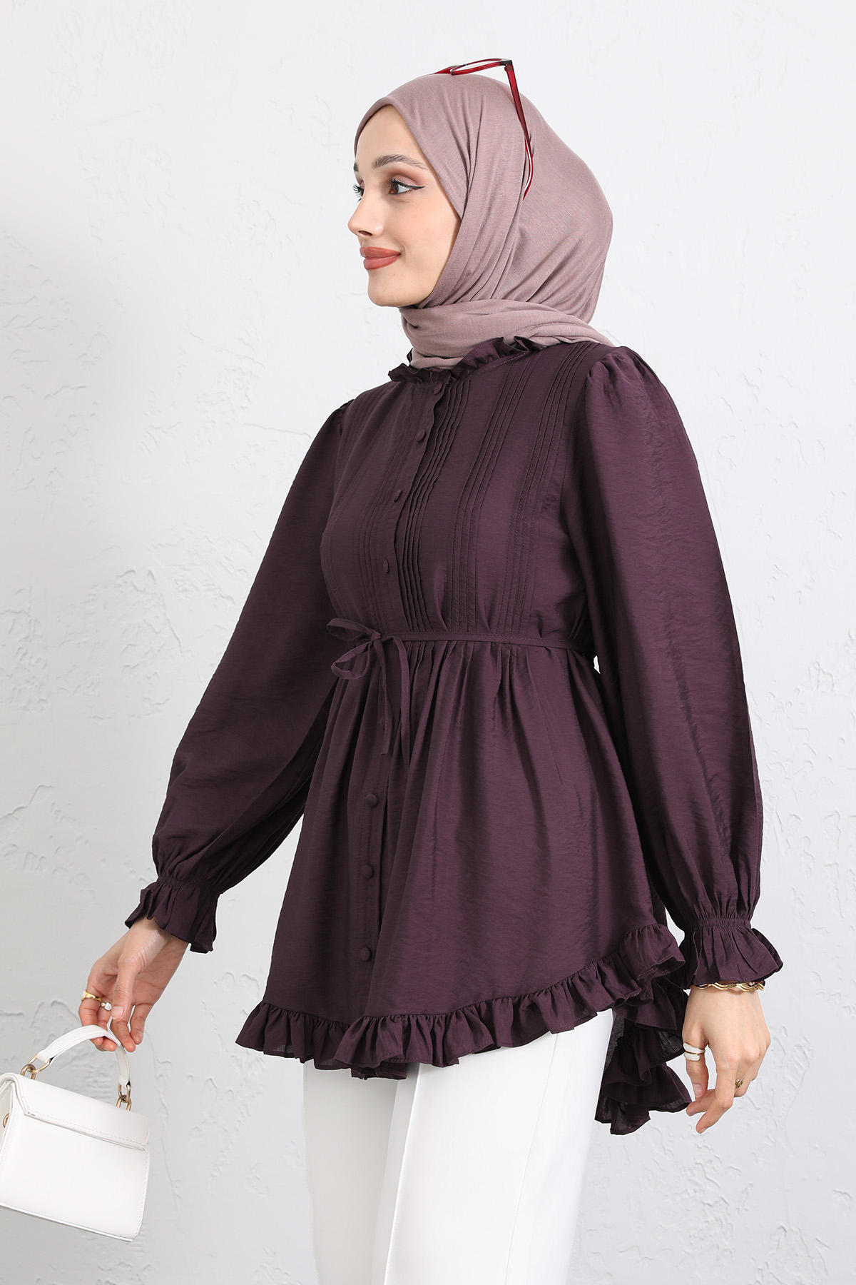 Yaka Nervürlü Gömlek Y0109 - MÜRDÜM |  