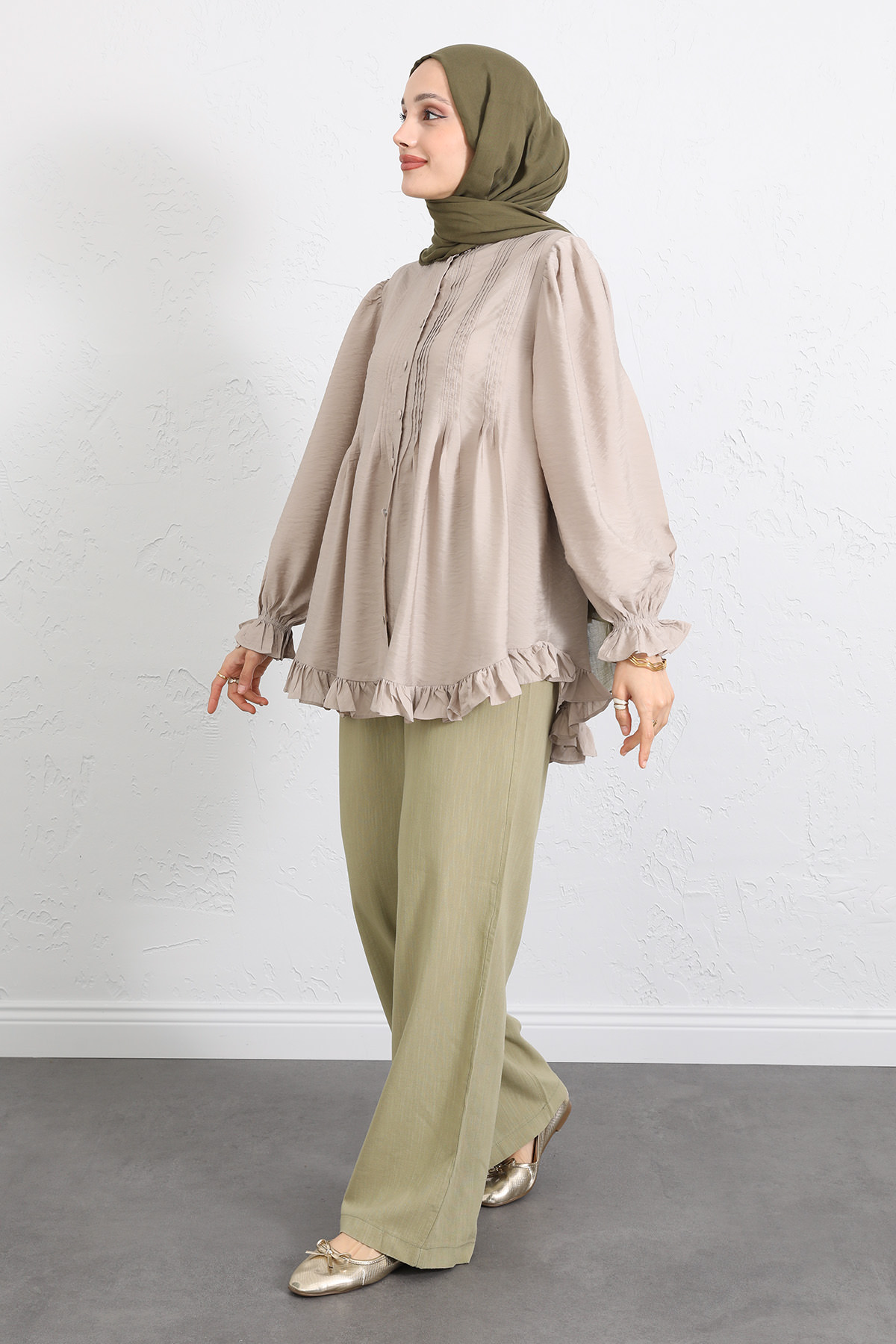 Yaka Nervürlü Gömlek Y0109 - TAŞ RENGİ |  