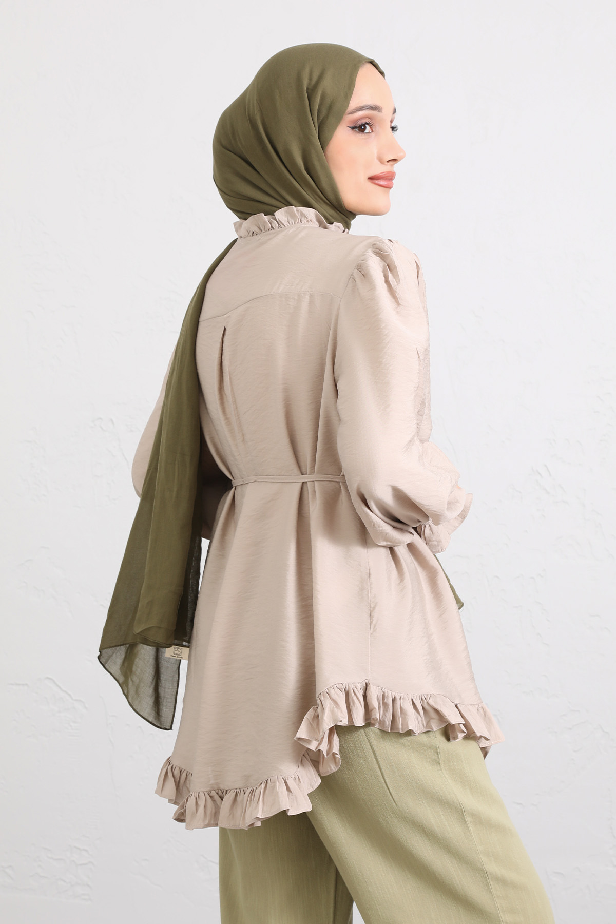 Yaka Nervürlü Gömlek Y0109 - TAŞ RENGİ |  