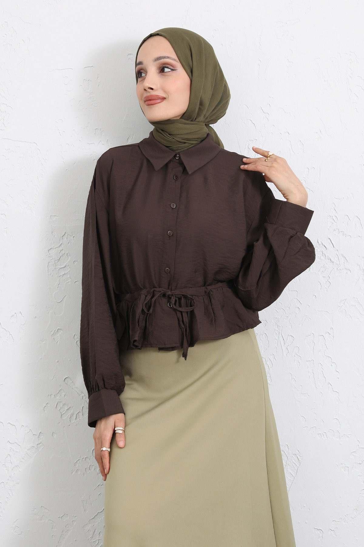 Belden Tünel Bağcıklı Gömlek Y0117 - KAHVERENGİ |  