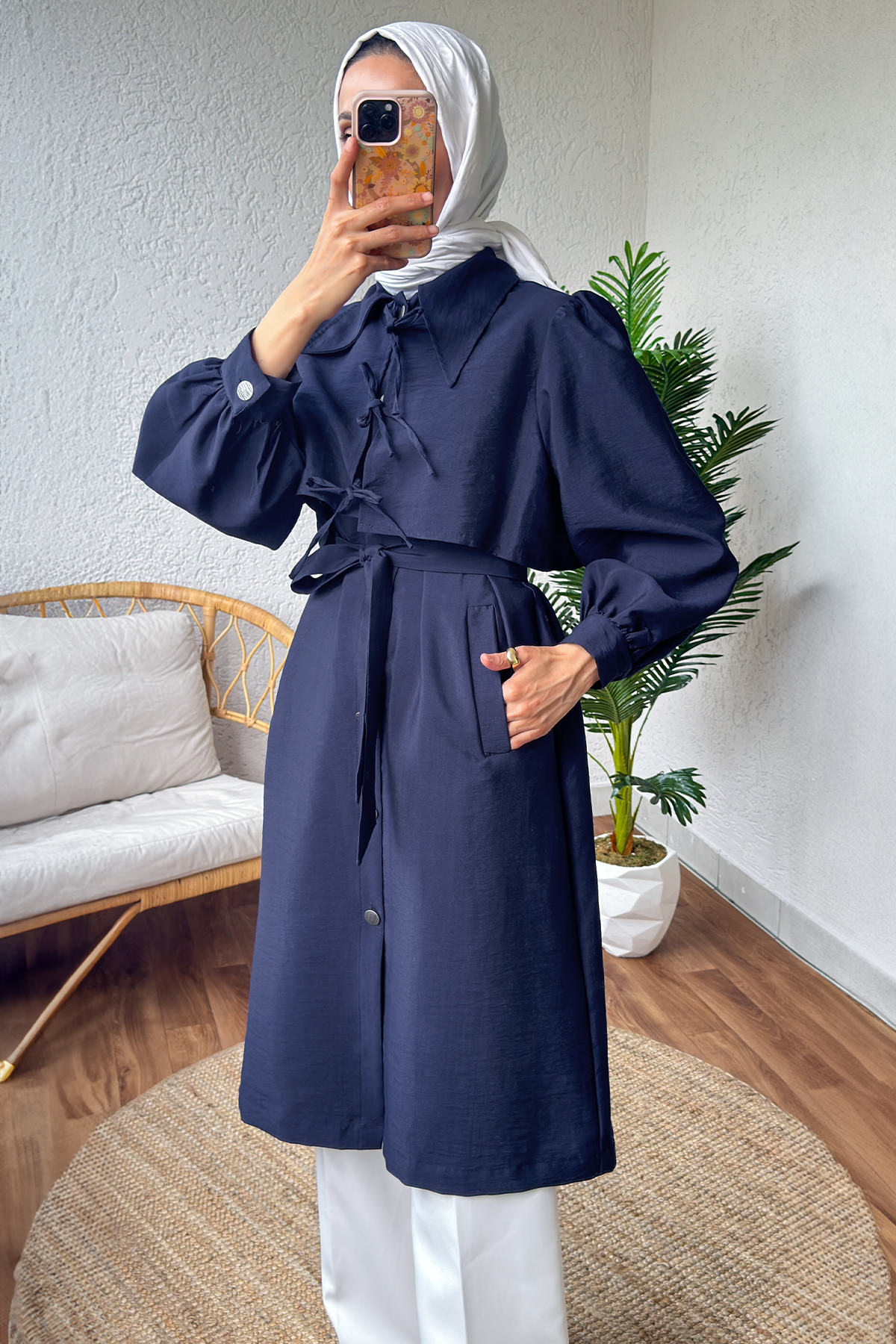 2180 Bolero Detaylı Trençkot - LACİVERT |  