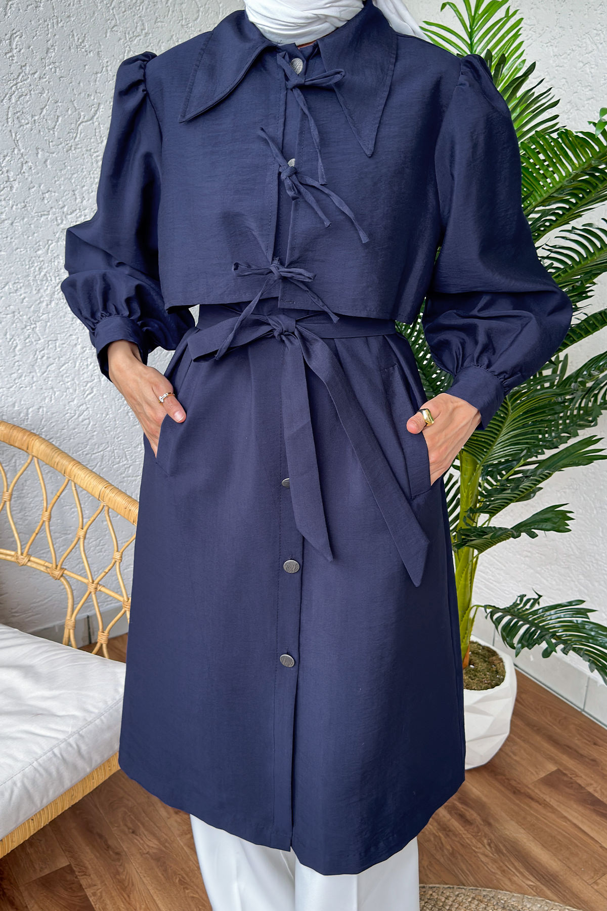 2180 Bolero Detaylı Trençkot - LACİVERT |  