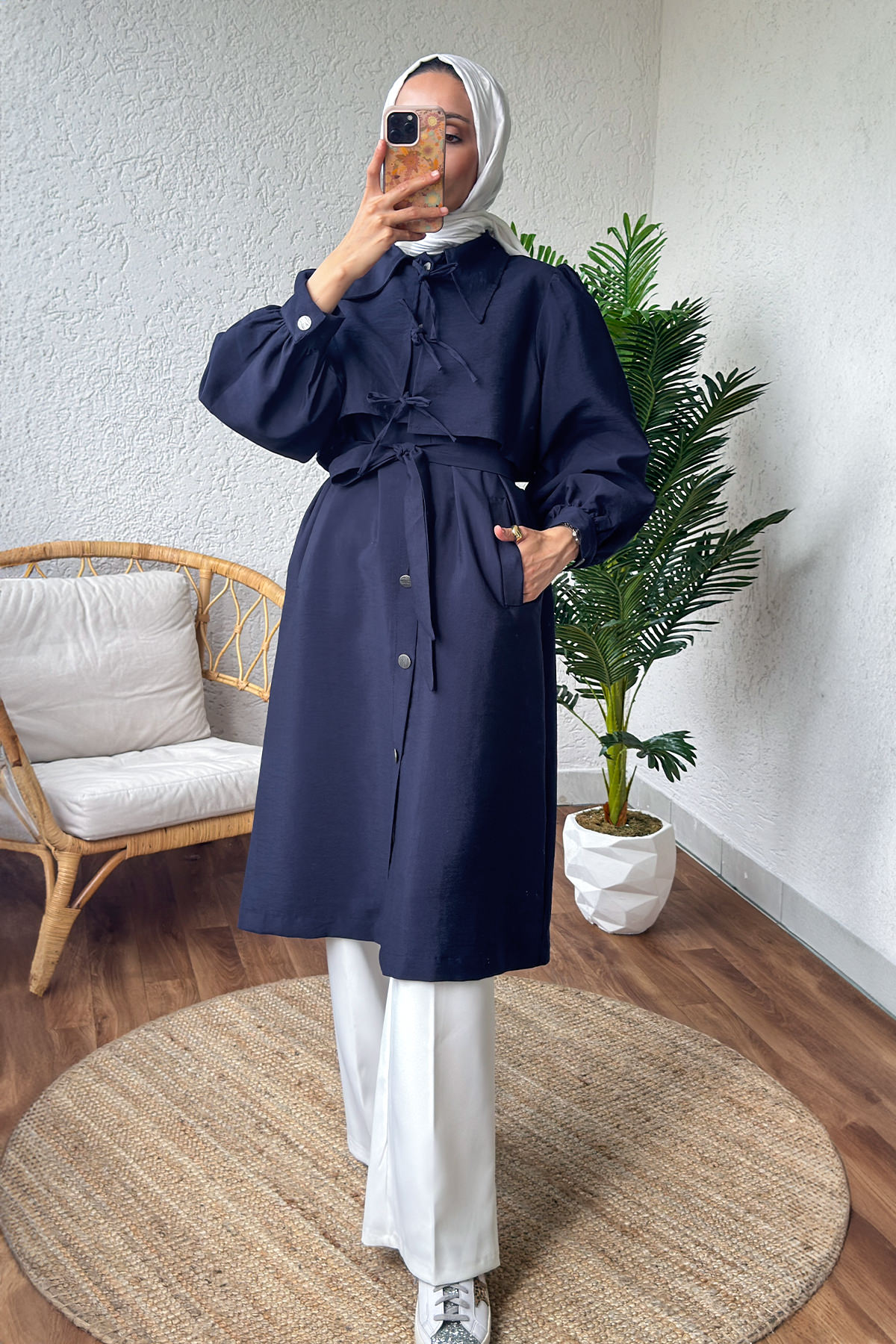 2180 Bolero Detaylı Trençkot - LACİVERT |  