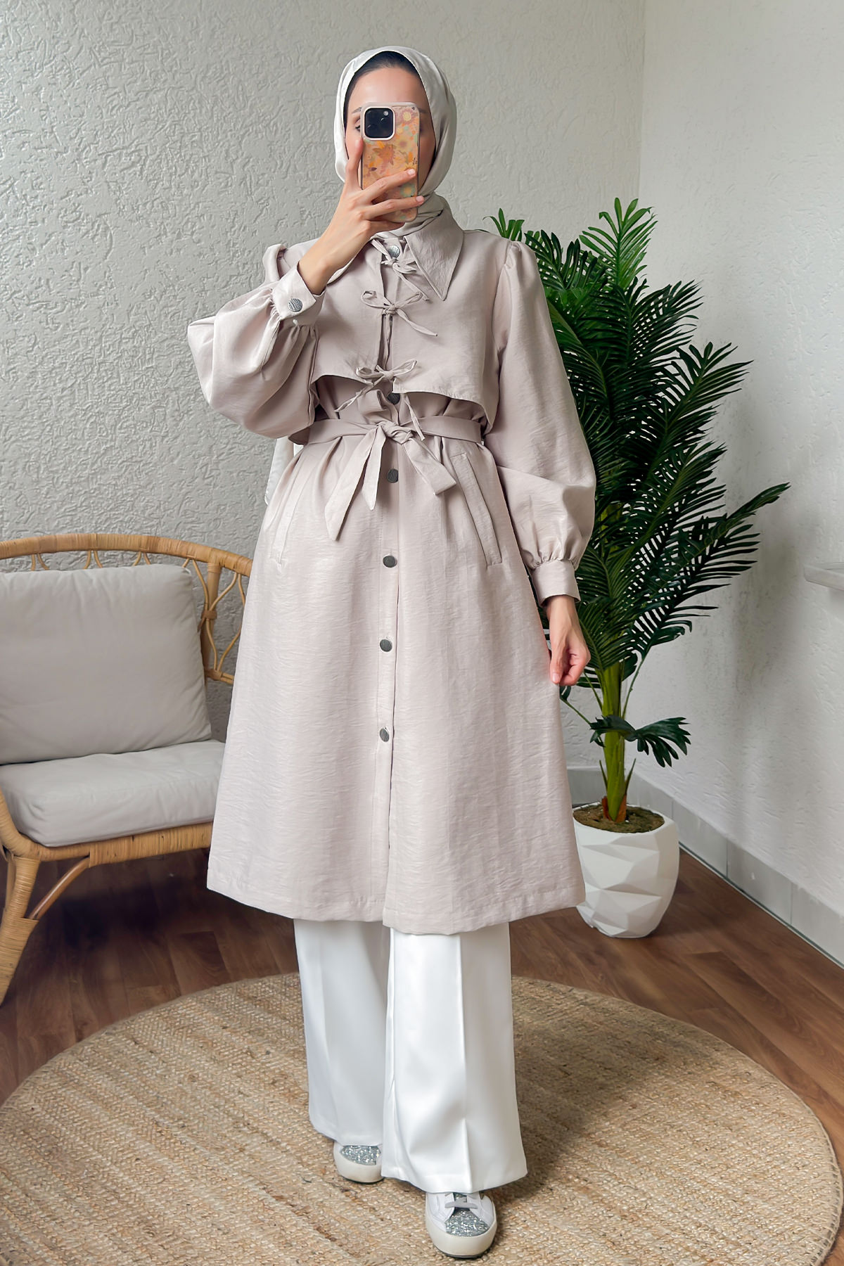 2180 Bolero Detaylı Trençkot - TAŞ RENGİ |  