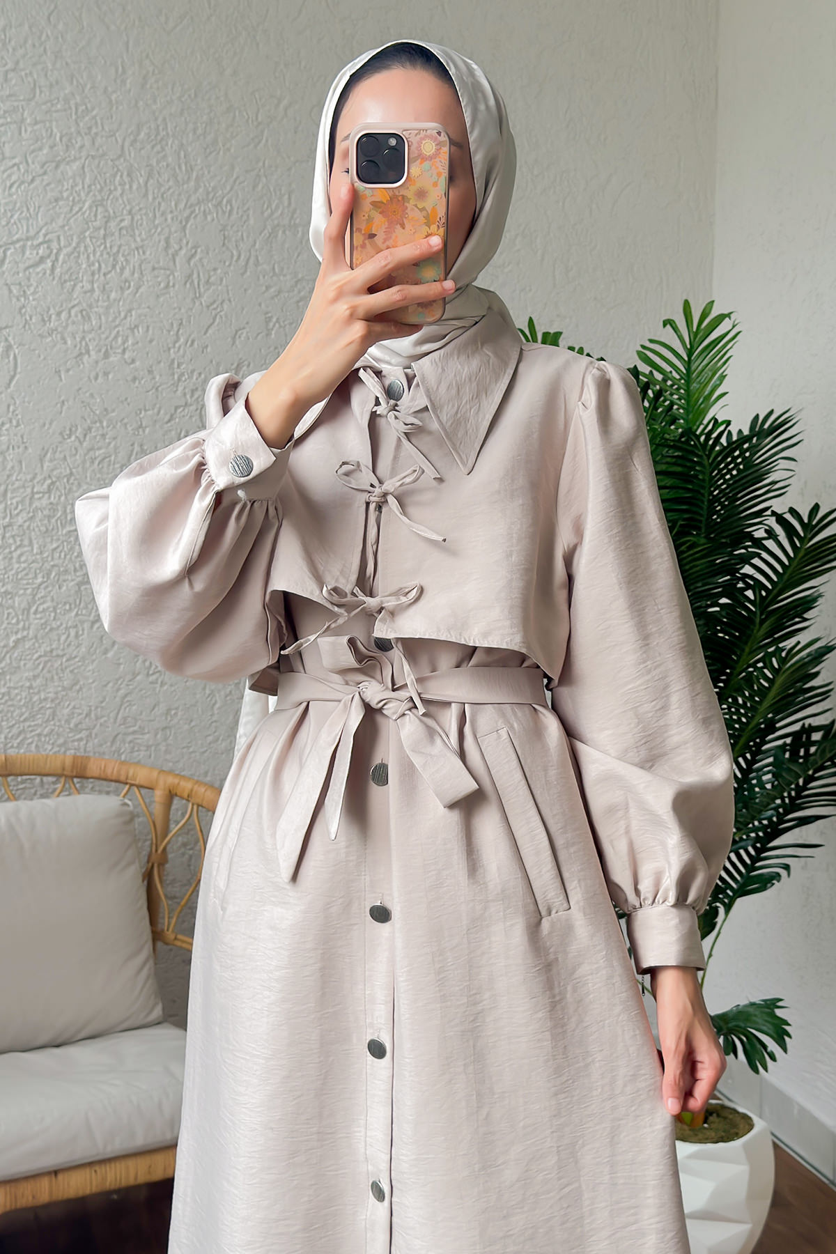 2180 Bolero Detaylı Trençkot - TAŞ RENGİ |  