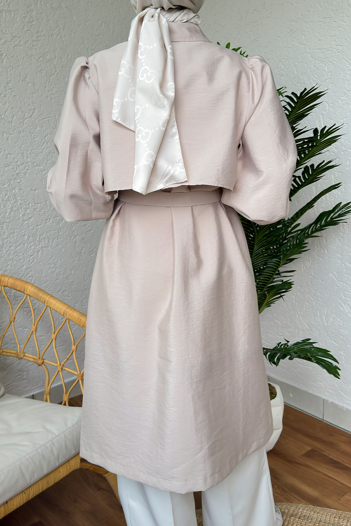 2180 Bolero Detaylı Trençkot - TAŞ RENGİ |  