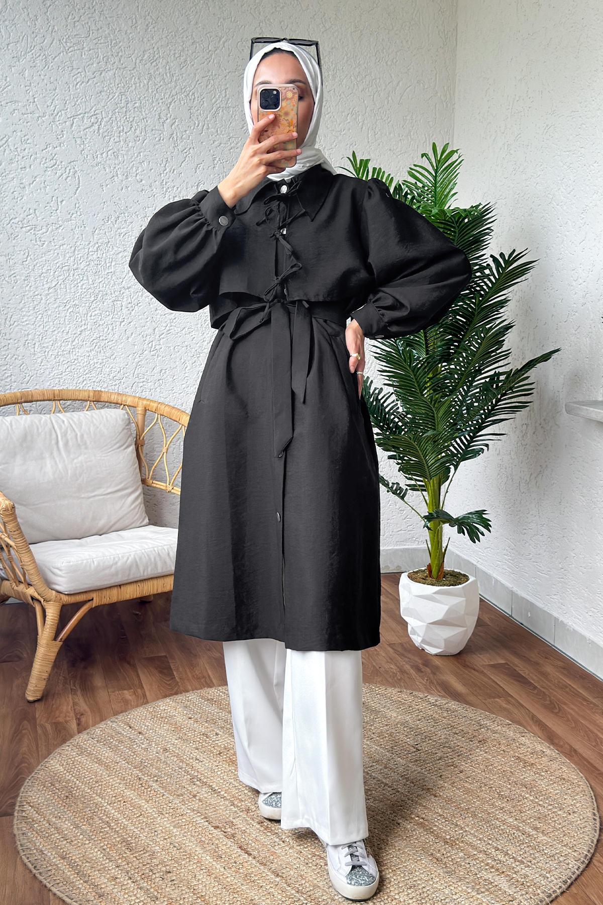 2180 Bolero Detaylı Trençkot - SİYAH |  