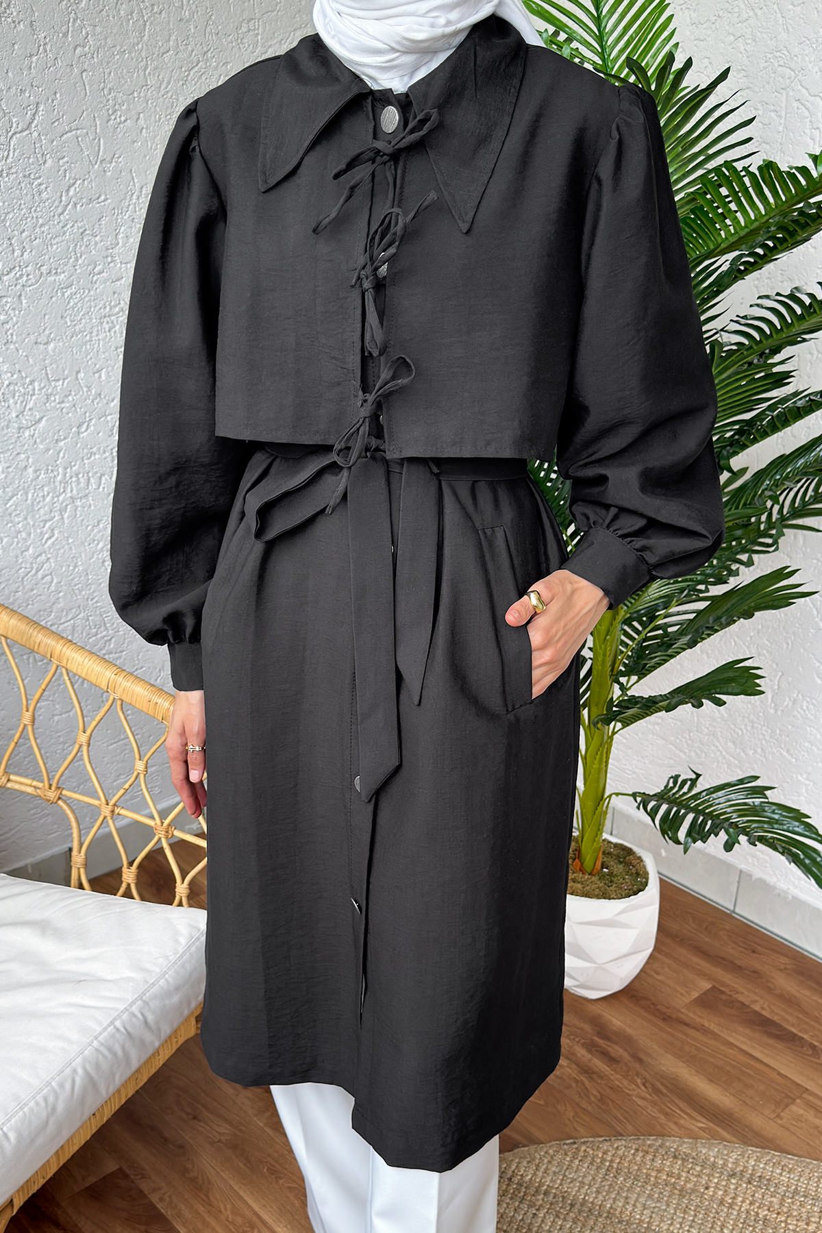 2180 Bolero Detaylı Trençkot - SİYAH |  