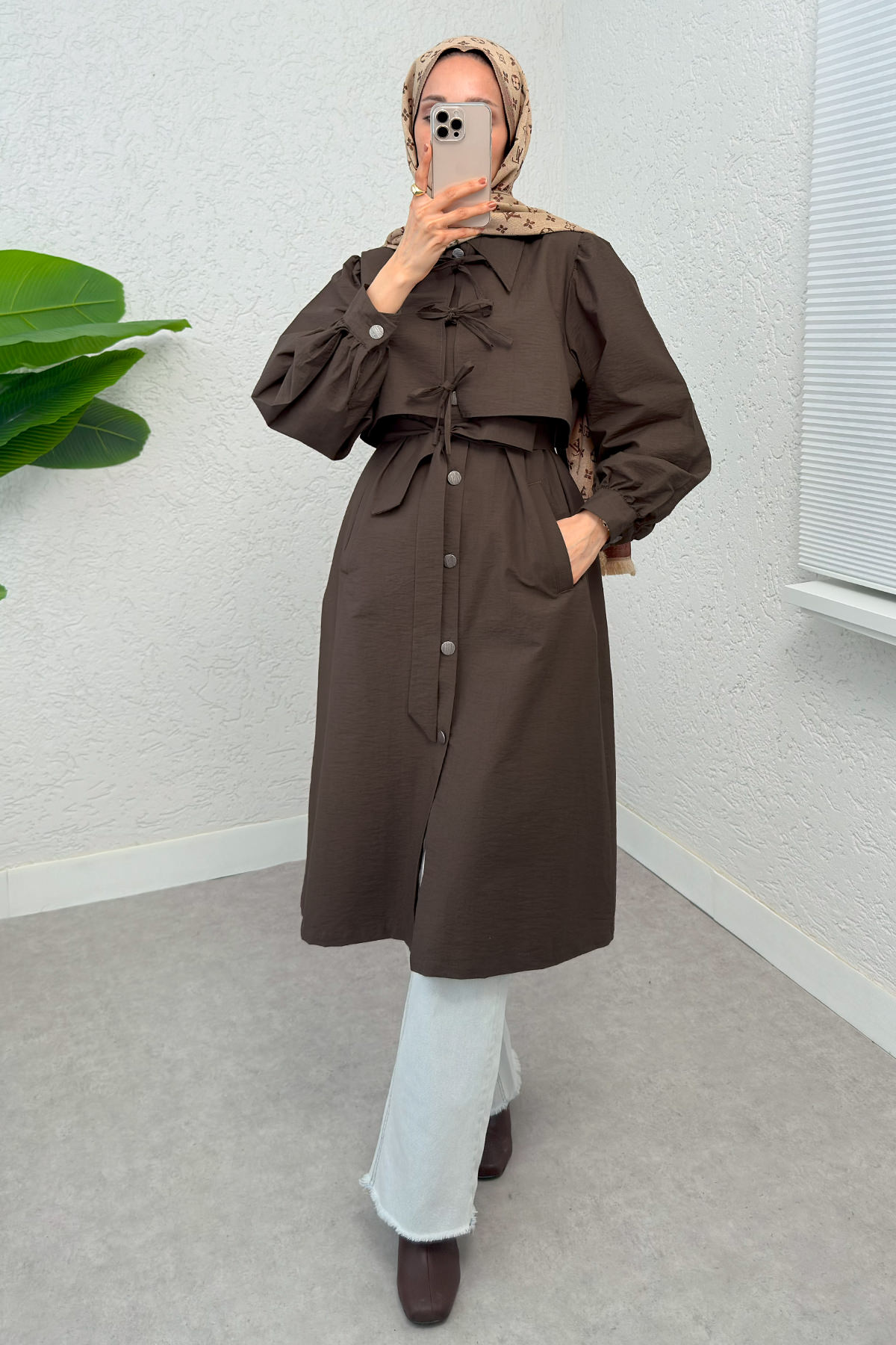 2180 Bolero Detaylı Trençkot - KAHVERENGİ |  