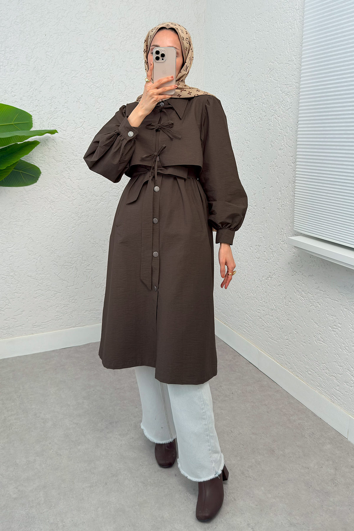 2180 Bolero Detaylı Trençkot - KAHVERENGİ |  