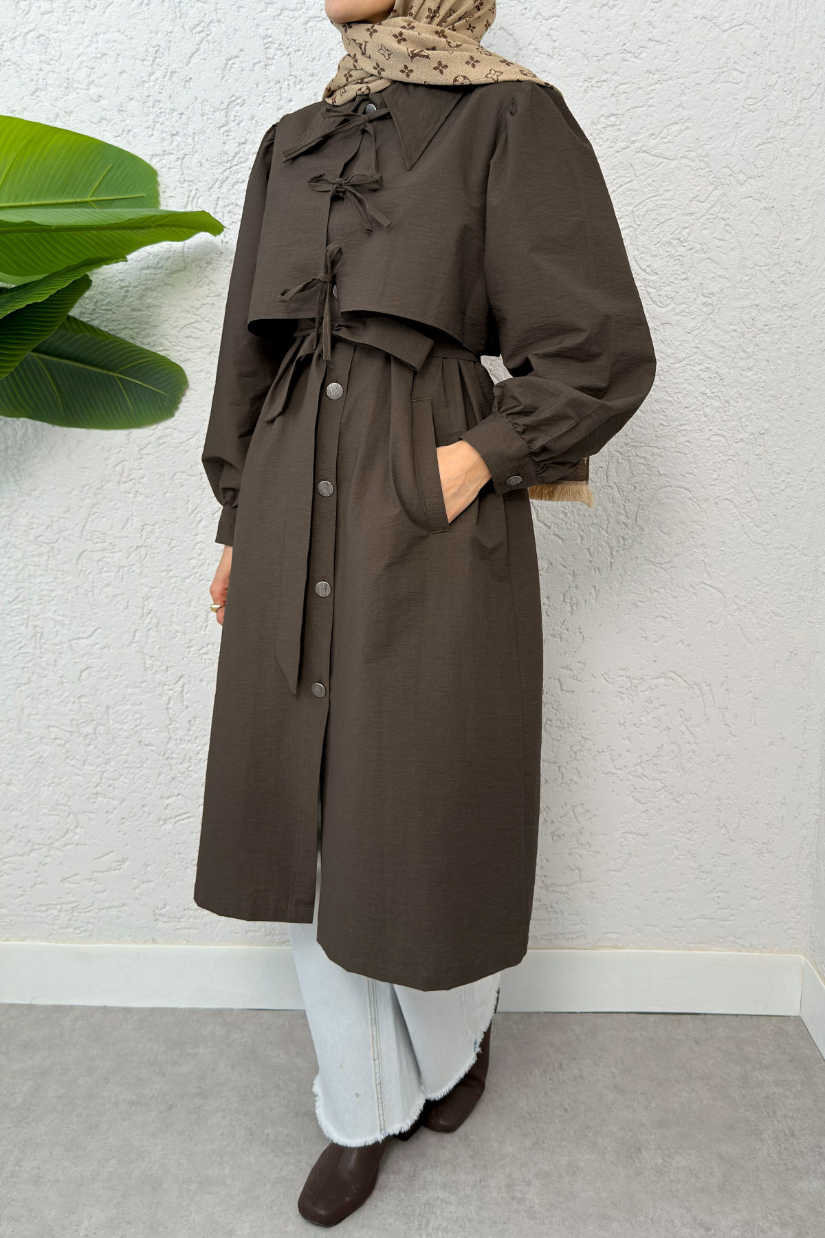 2180 Bolero Detaylı Trençkot - KAHVERENGİ |  