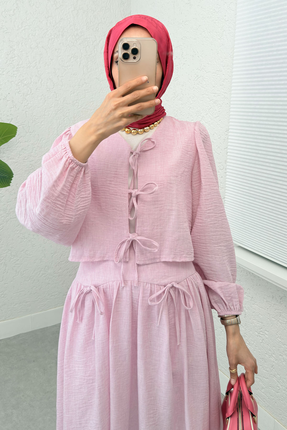 İp Bağcıklı Etekli Kombin 2299 - PEMBE |  