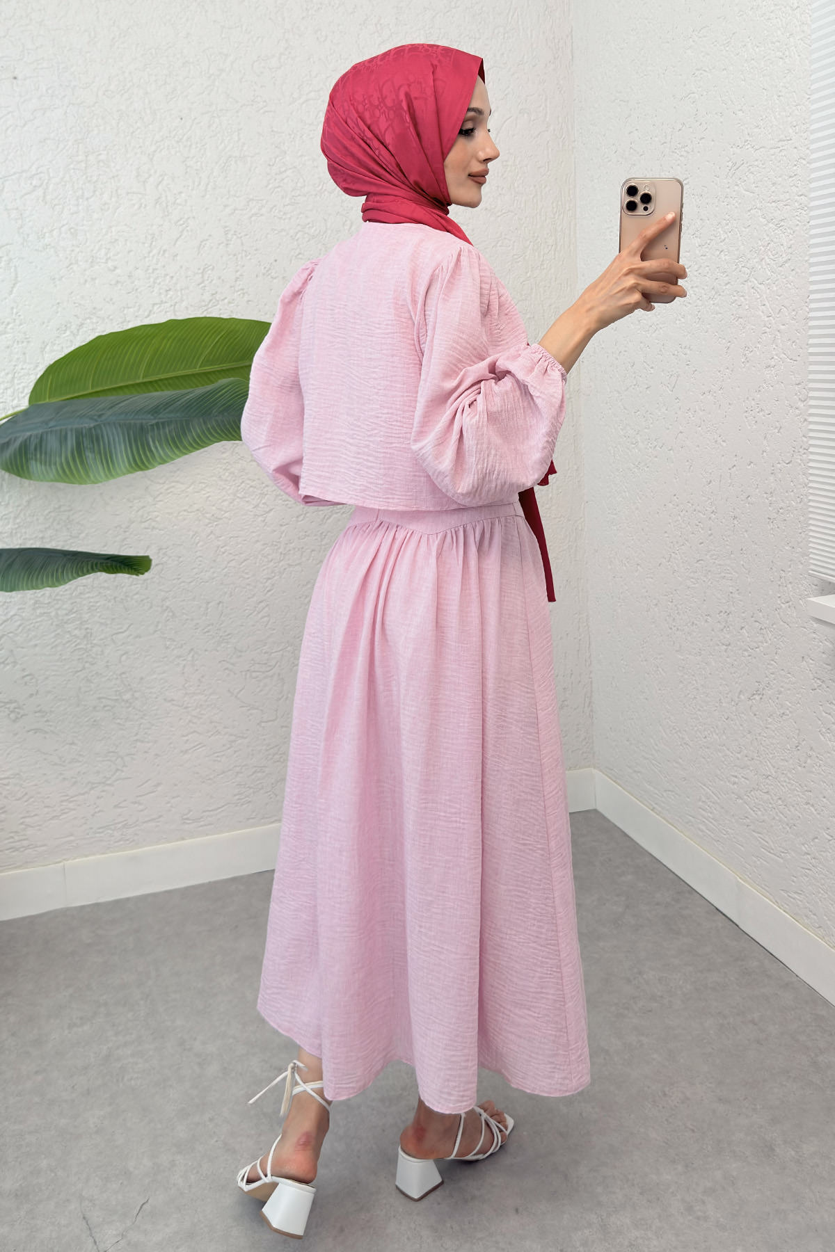 İp Bağcıklı Etekli Kombin 2299 - PEMBE |  