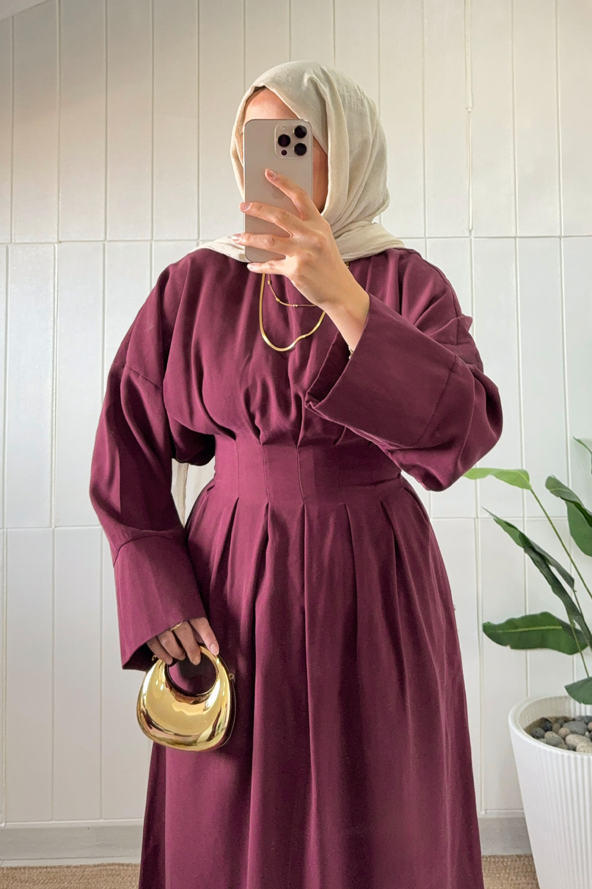 Bel Pile Detaylı Elbise 5521 - BORDO |  