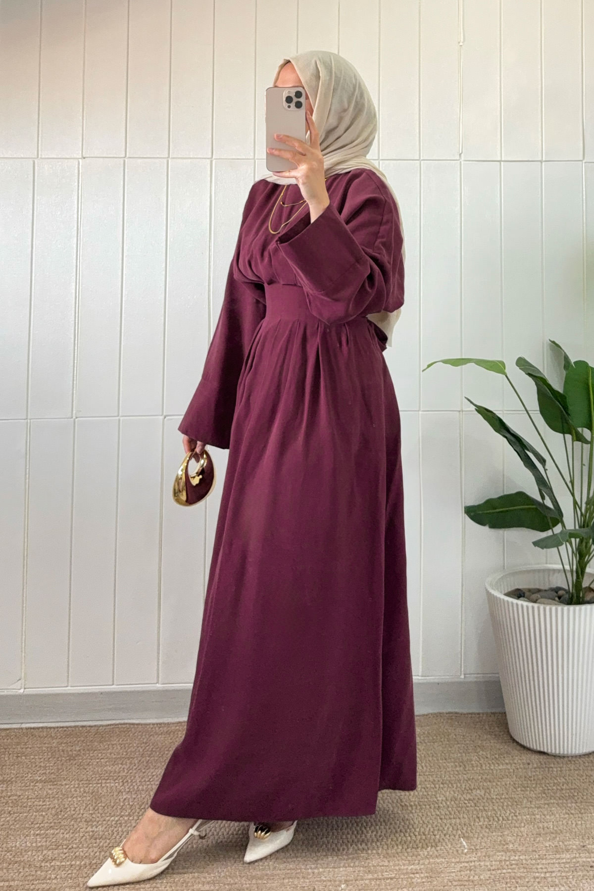 Bel Pile Detaylı Elbise 5521 - BORDO |  