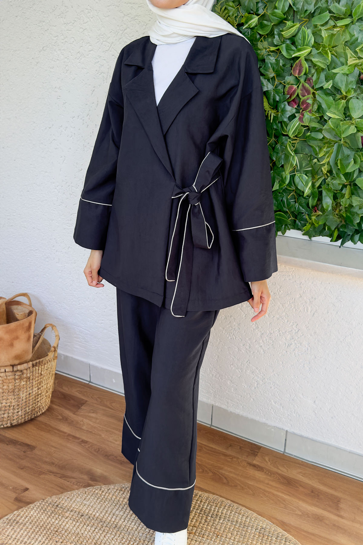 2173 Biye Detaylı Kimono Takım - LACİVERT |  