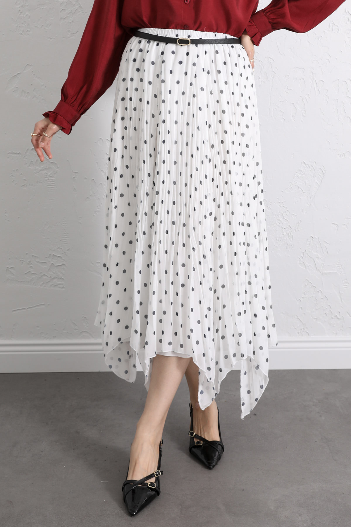 Puantiyeli Şifon Etek 580056 - BEYAZ |  