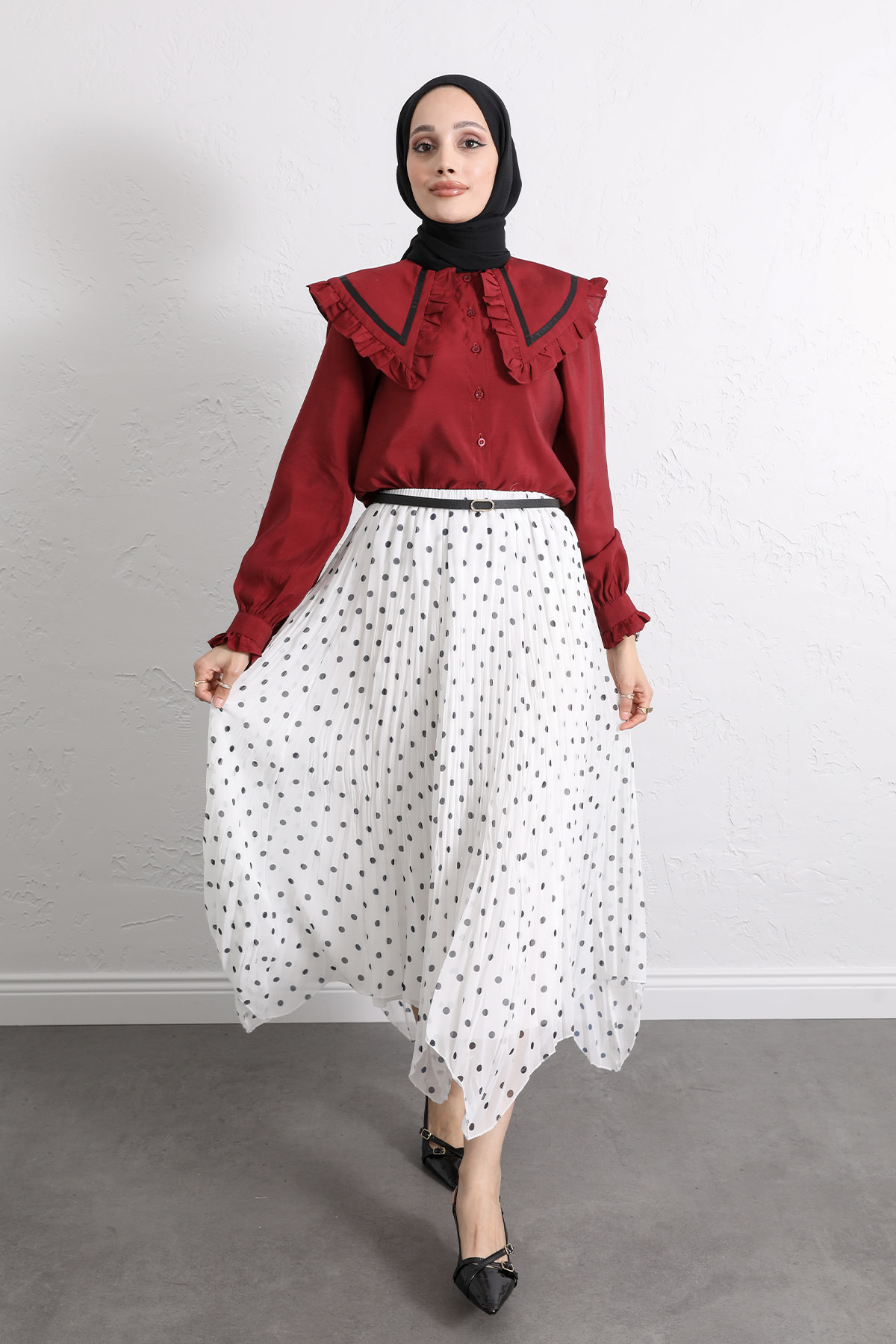 Puantiyeli Şifon Etek 580056 - BEYAZ |  