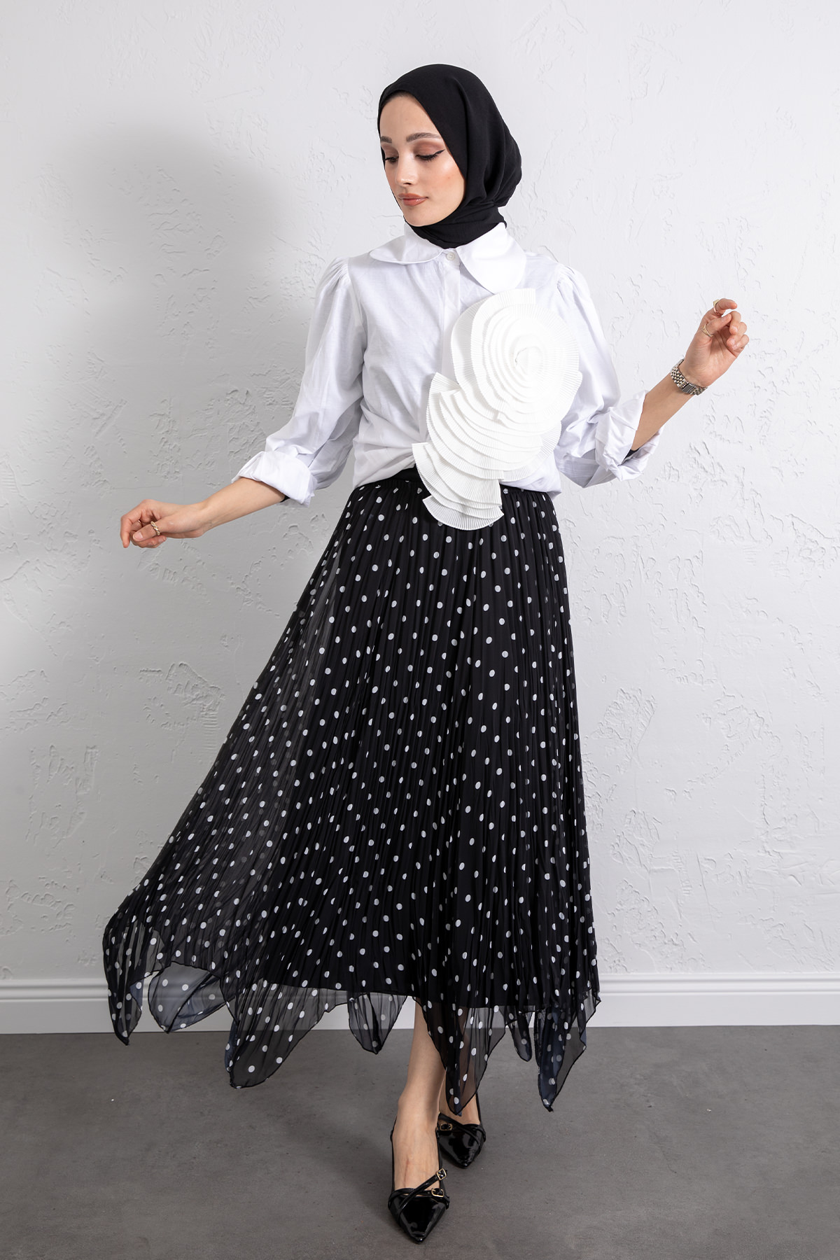 Puantiyeli Şifon Etek 580056 - SİYAH |  