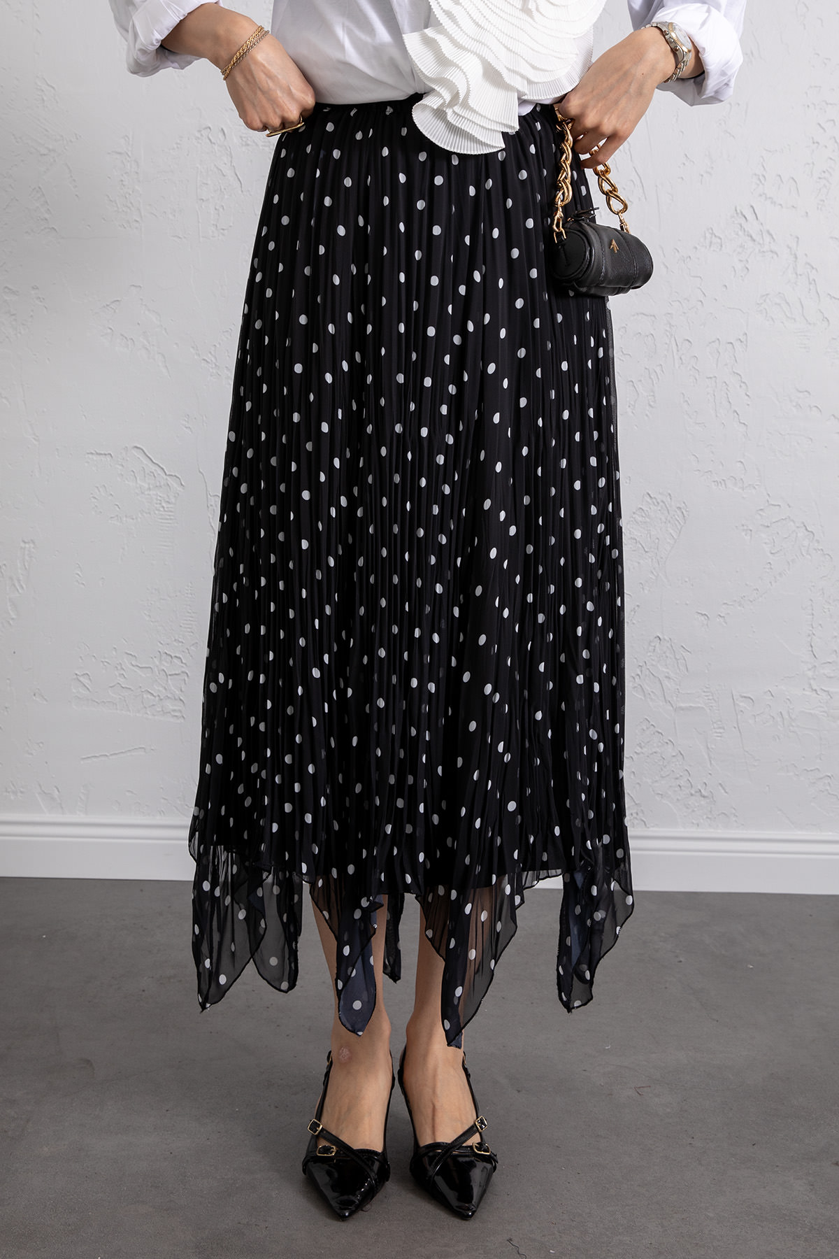 Puantiyeli Şifon Etek 580056 - SİYAH |  