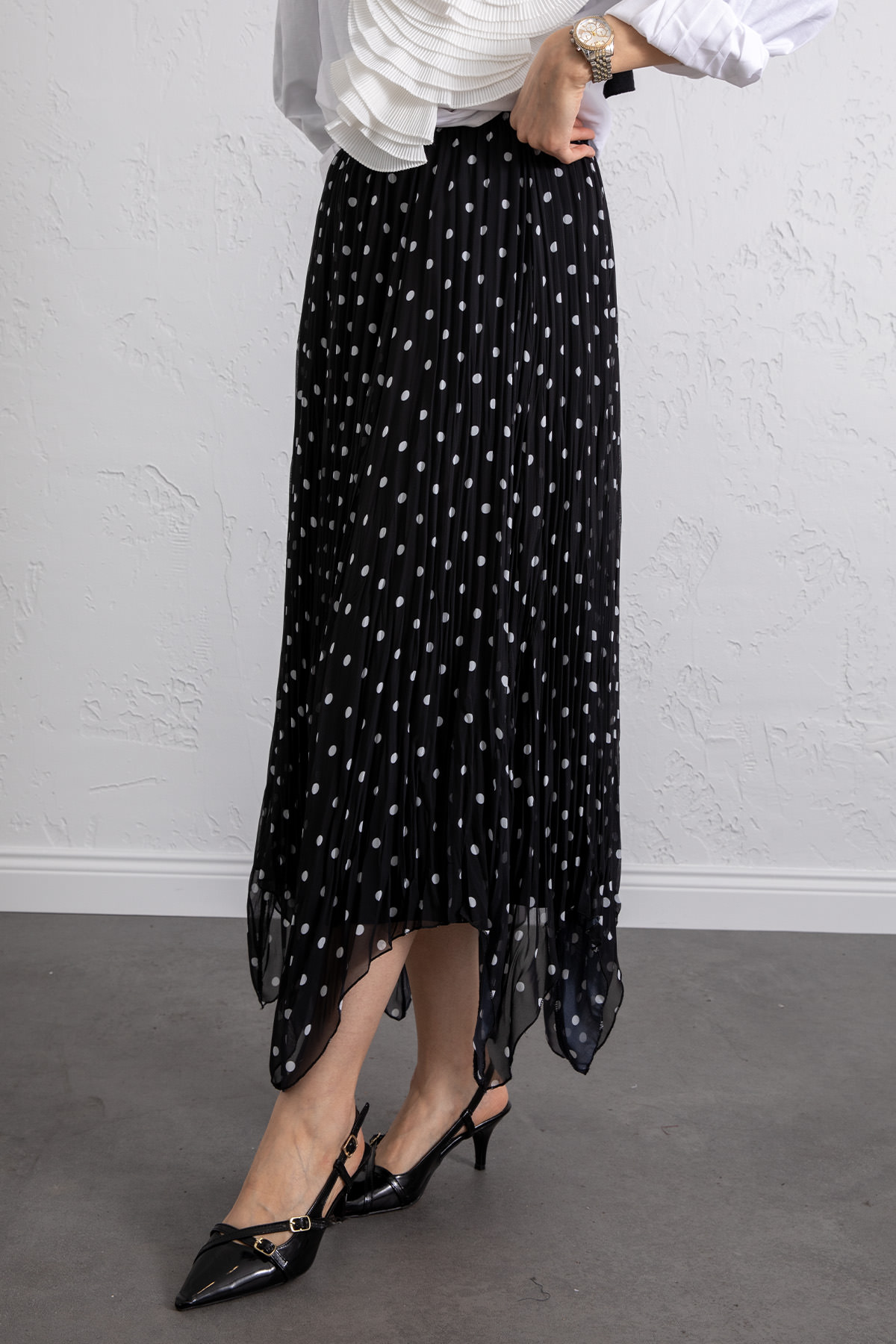 Puantiyeli Şifon Etek 580056 - SİYAH |  