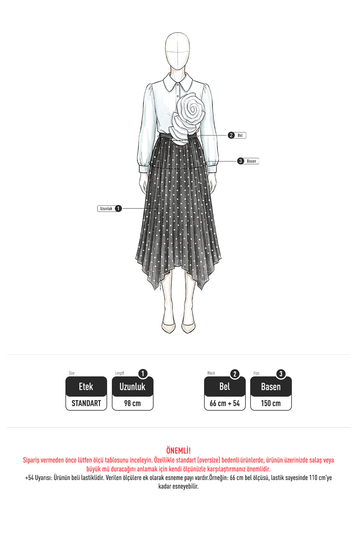 Puantiyeli Şifon Etek 580056 - SİYAH |  