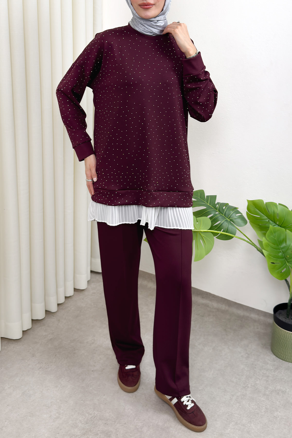 Altı Pliseli Tunik Takım 58122 - BORDO |  