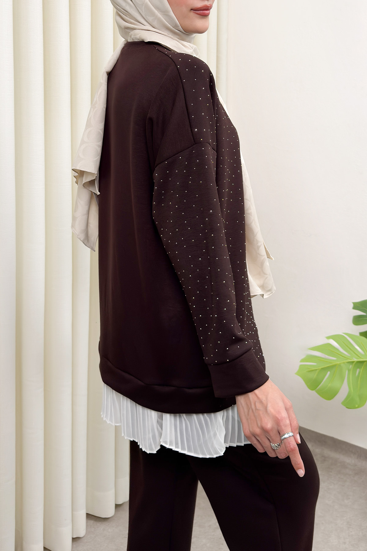 Altı Pliseli Tunik Takım 58122 - KAHVERENGİ |  