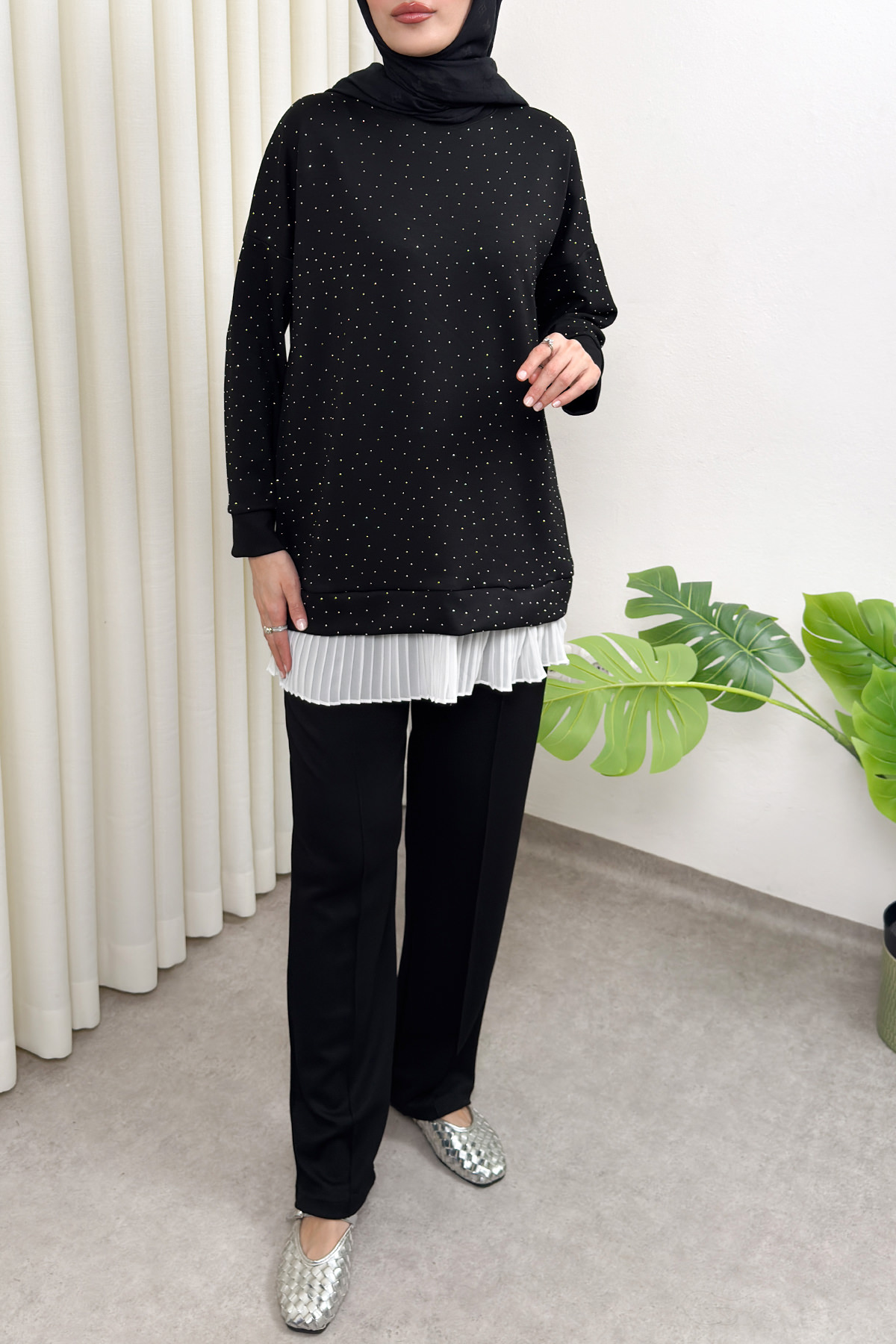 Altı Pliseli Tunik Takım 58122 - SİYAH |  