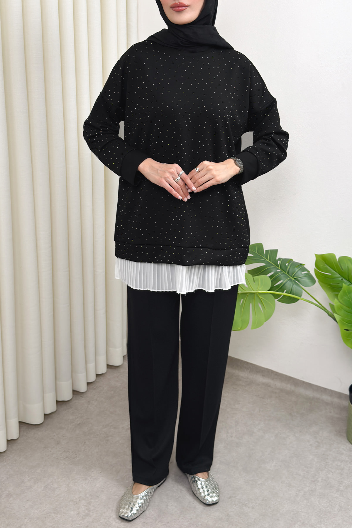 Altı Pliseli Tunik Takım 58122 - SİYAH |  