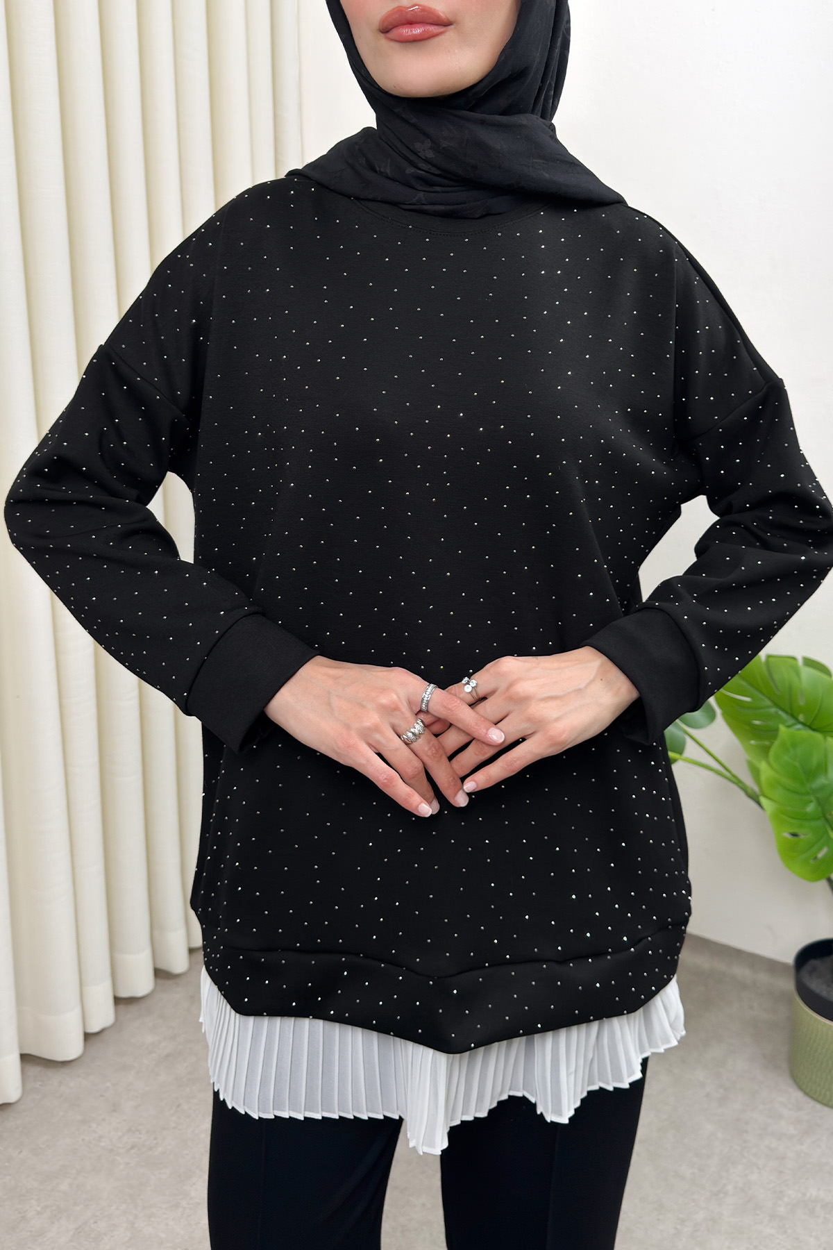 Altı Pliseli Tunik Takım 58122 - SİYAH |  