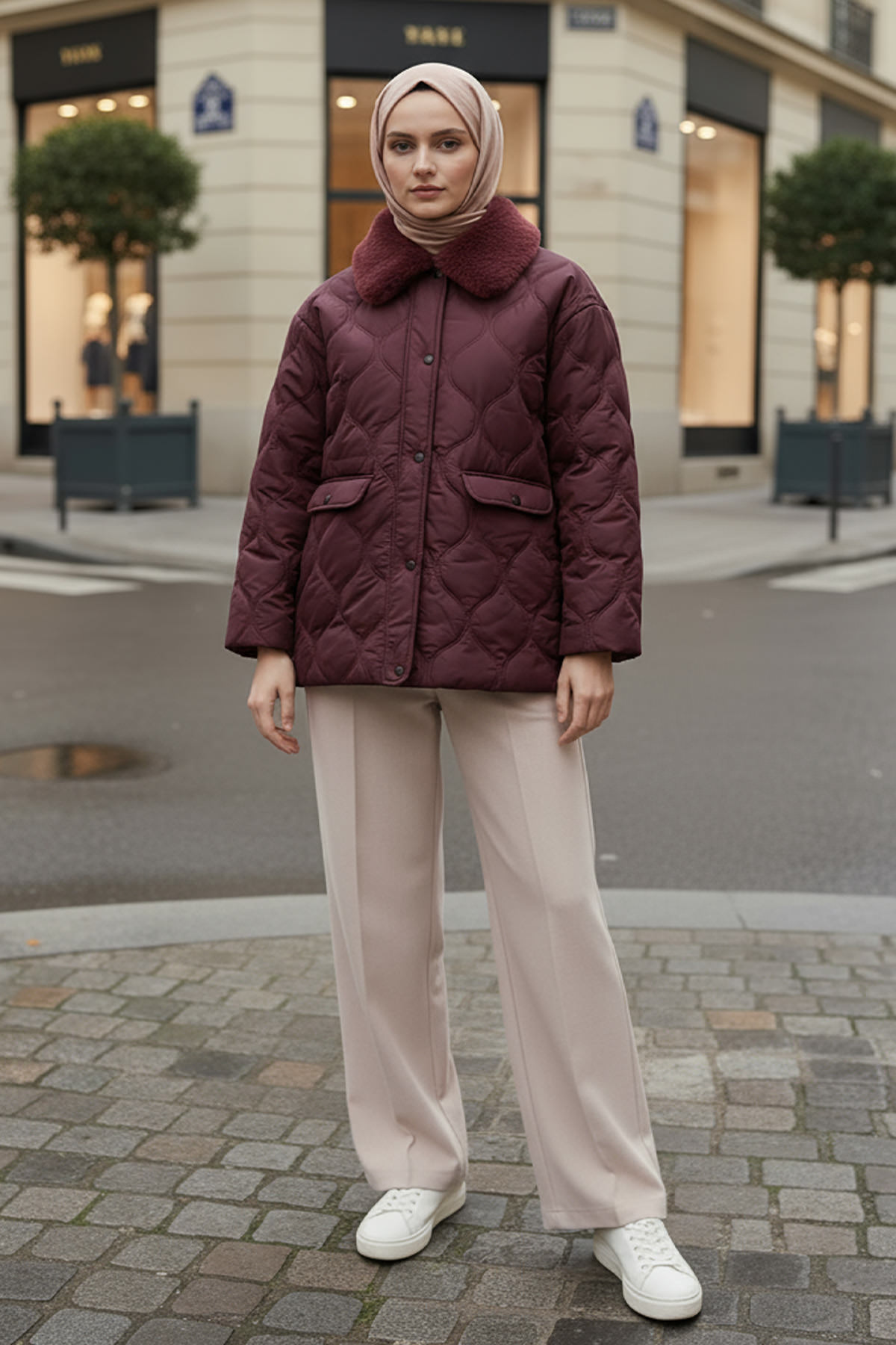 Yakası Kürklü Şişme Mont 5904 - KOYU BORDO |  