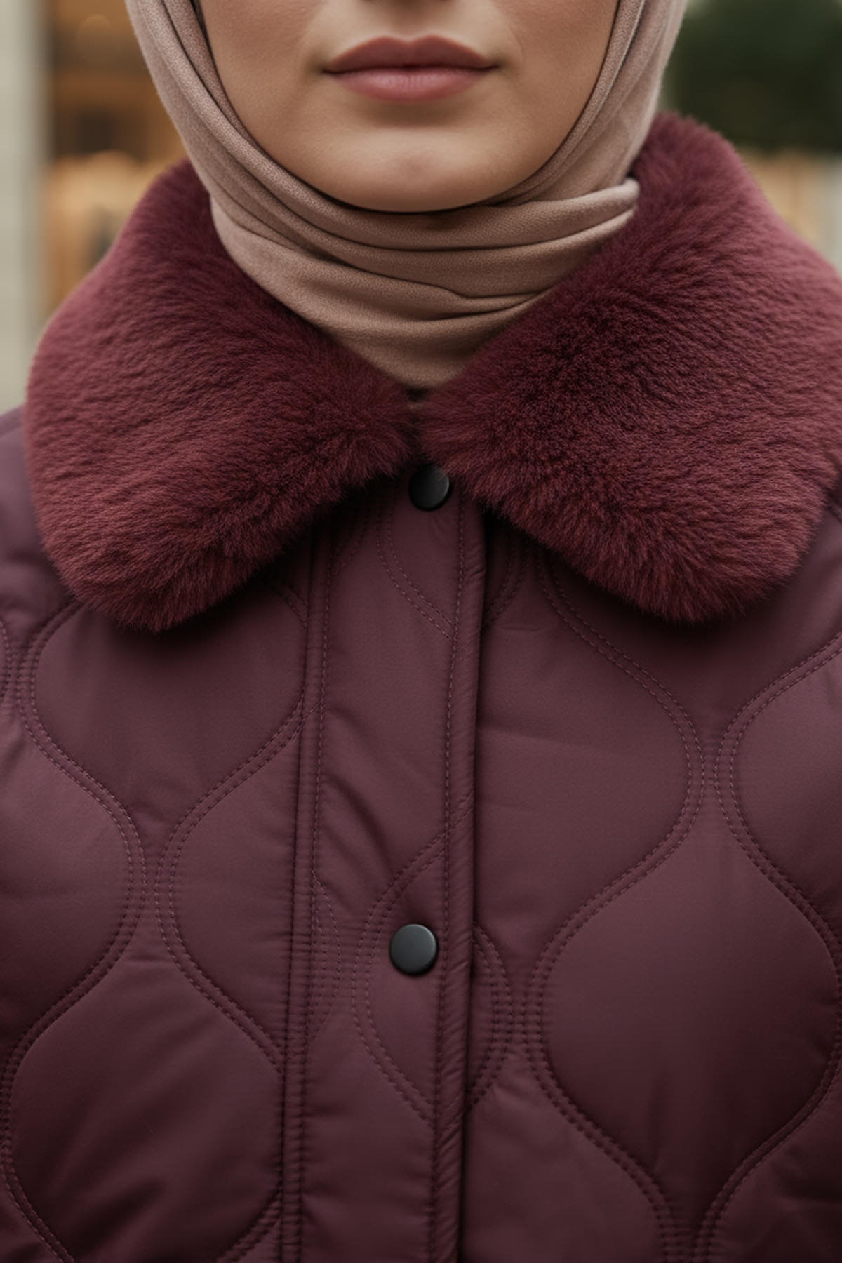 Yakası Kürklü Şişme Mont 5904 - KOYU BORDO |  