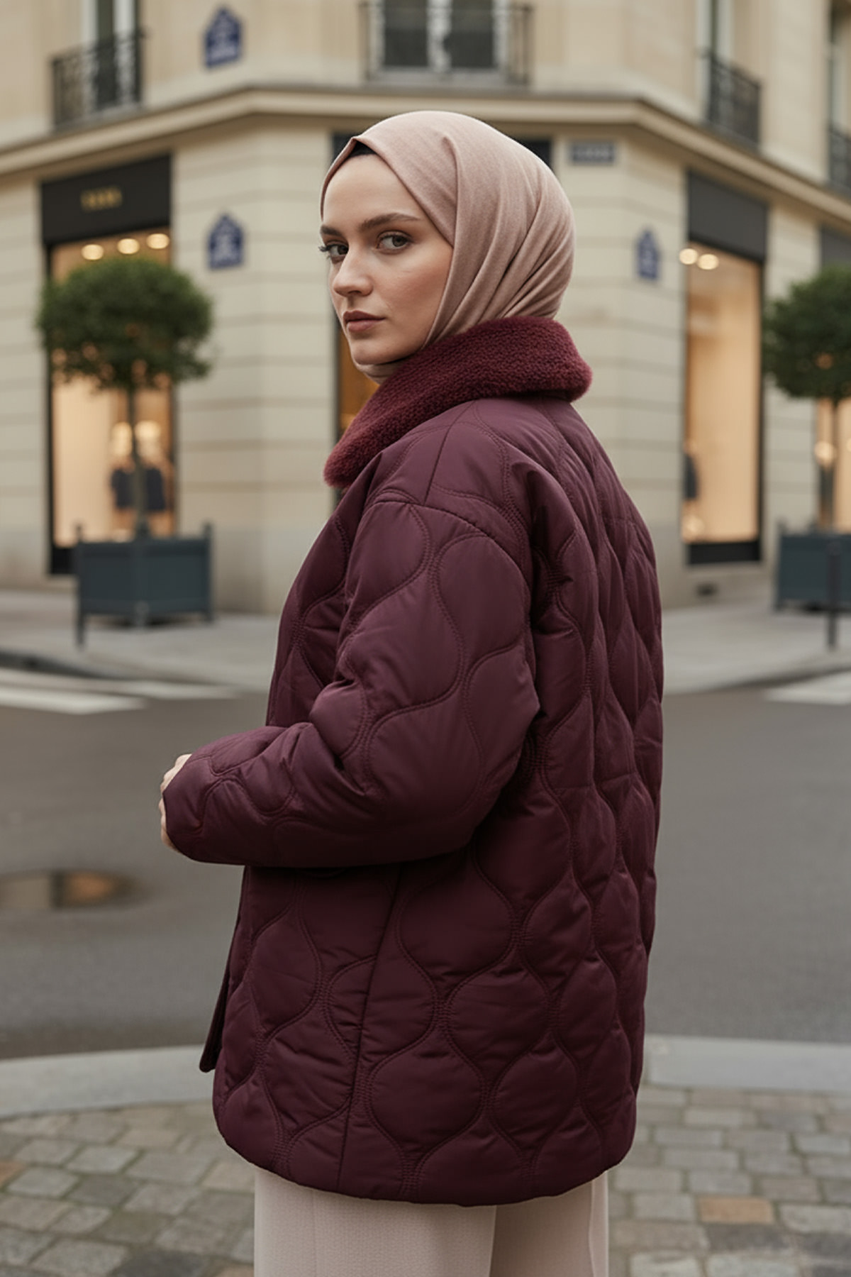 Yakası Kürklü Şişme Mont 5904 - KOYU BORDO |  