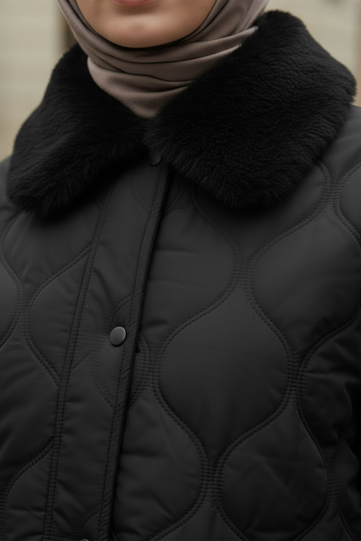 Yakası Kürklü Şişme Mont 5904 - SİYAH |  