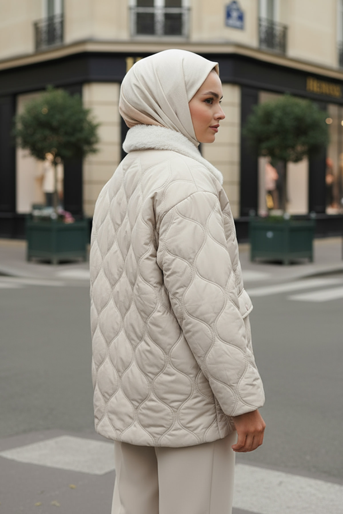 Yakası Kürklü Şişme Mont 5904 - TAŞ RENGİ |  