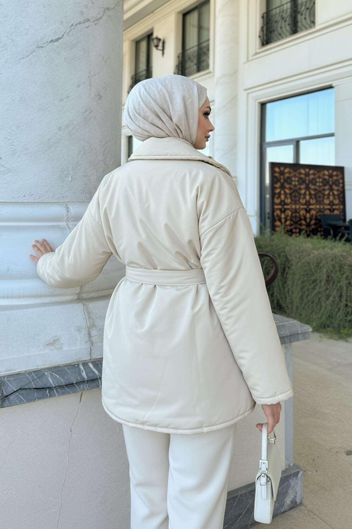 Düz Kuşaklı Şişme Mont 5912 - TAŞ RENGİ |  