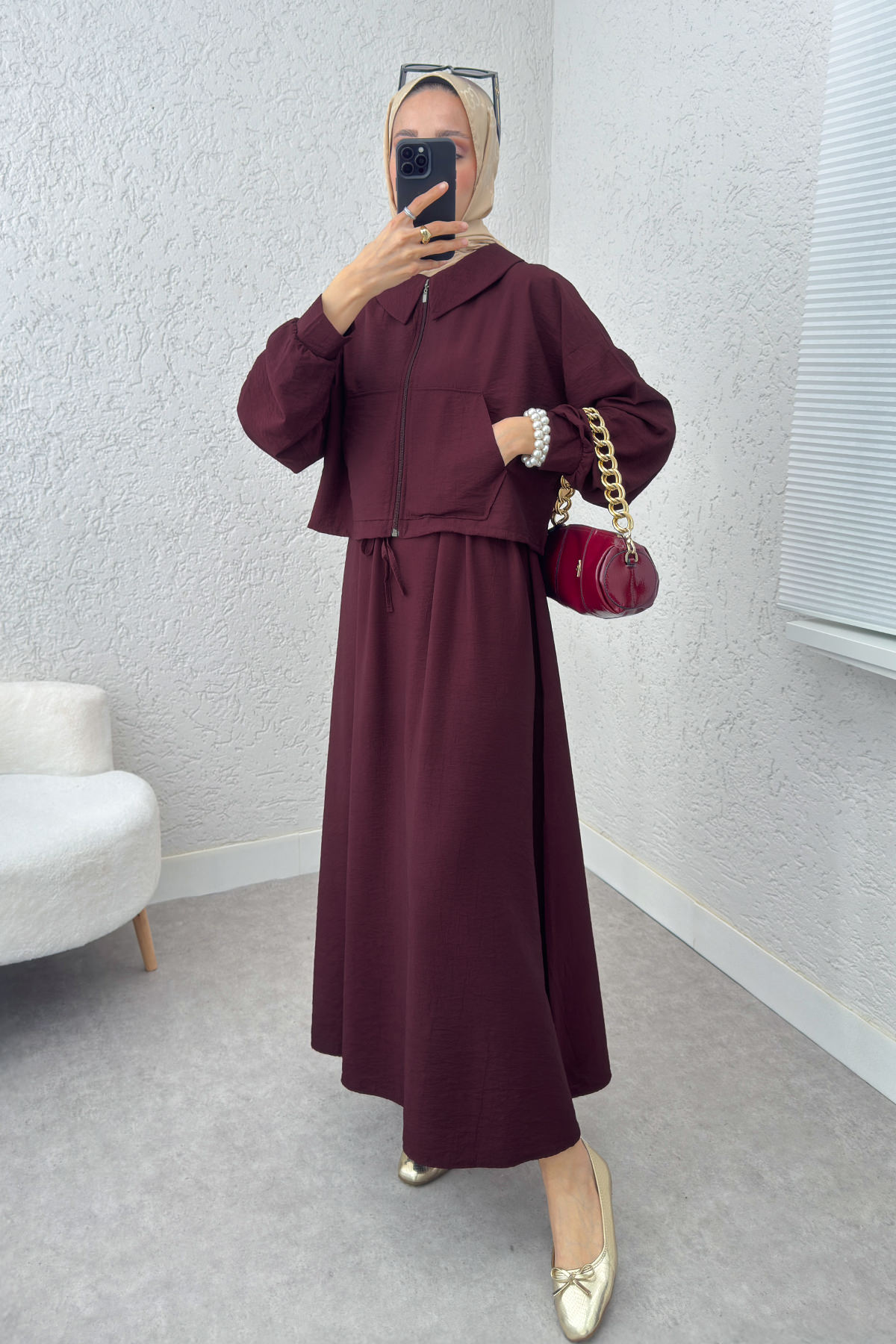 Bolerolu Elbise Takım 2240 - BORDO |  