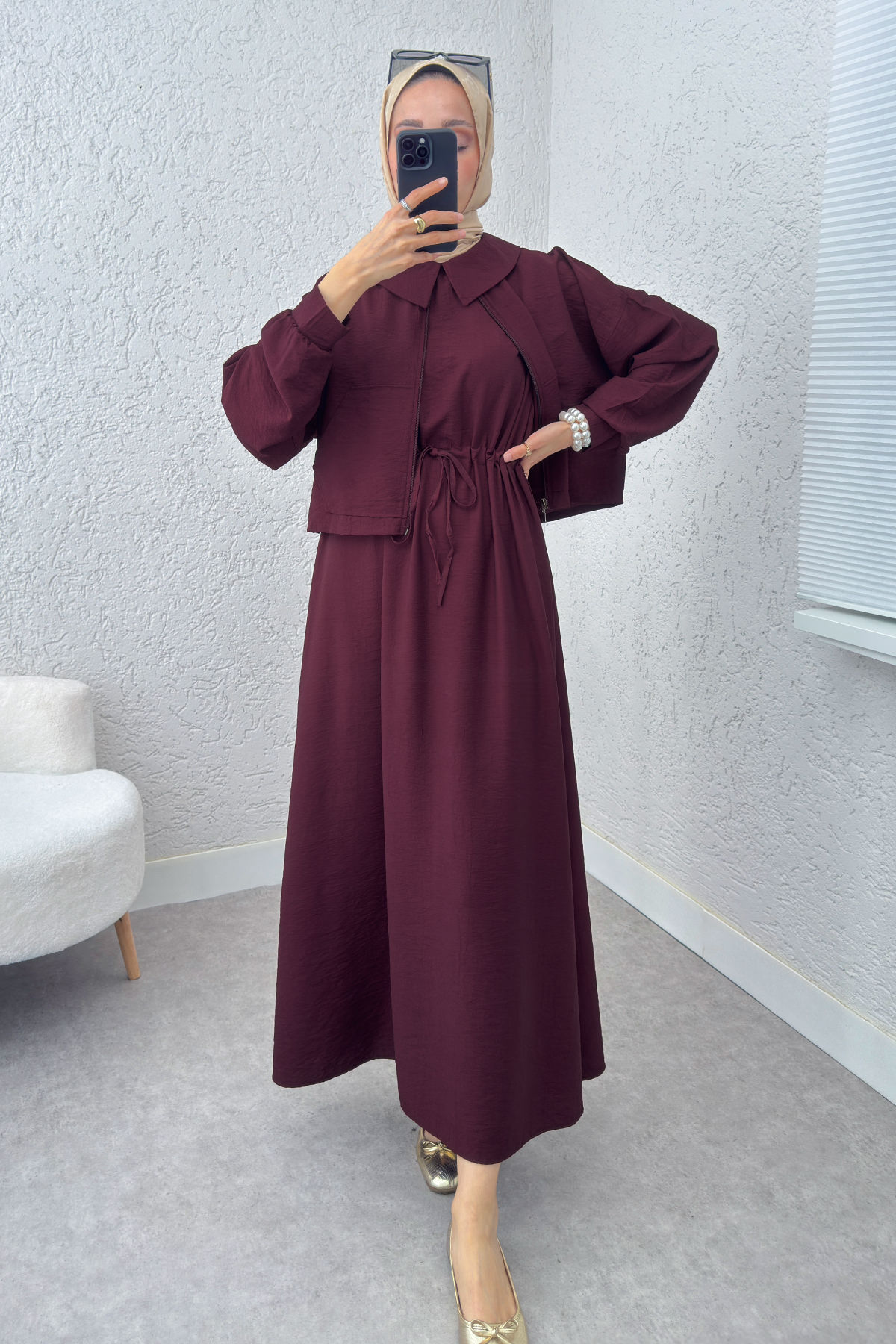 Bolerolu Elbise Takım 2240 - BORDO |  