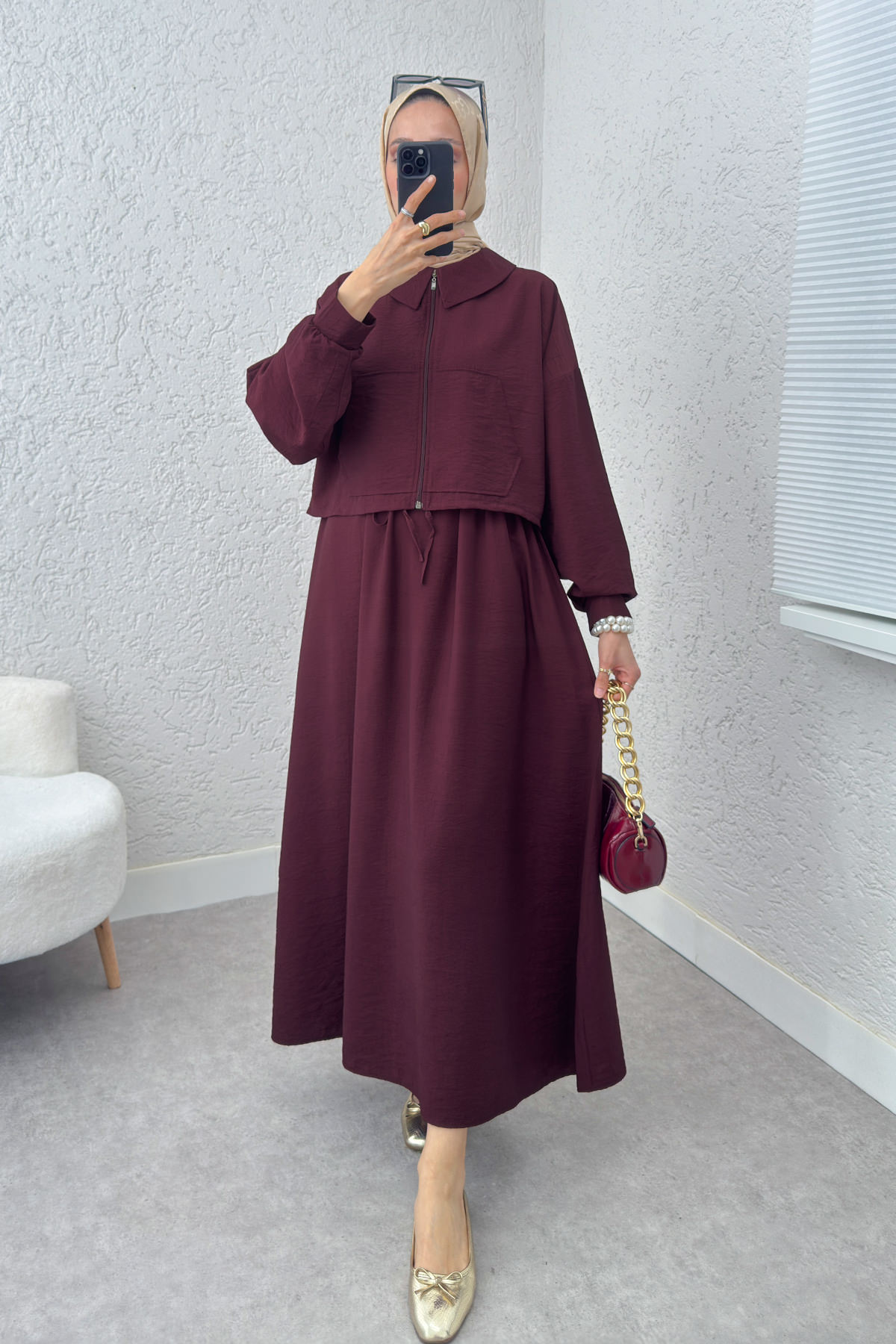 Bolerolu Elbise Takım 2240 - BORDO |  