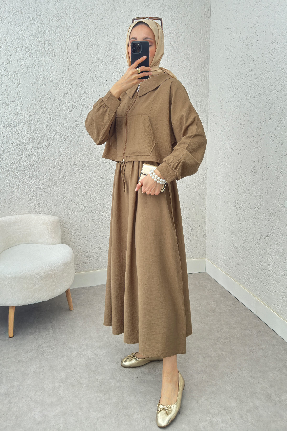 Bolerolu Elbise Takım 2240 - VİZON |  