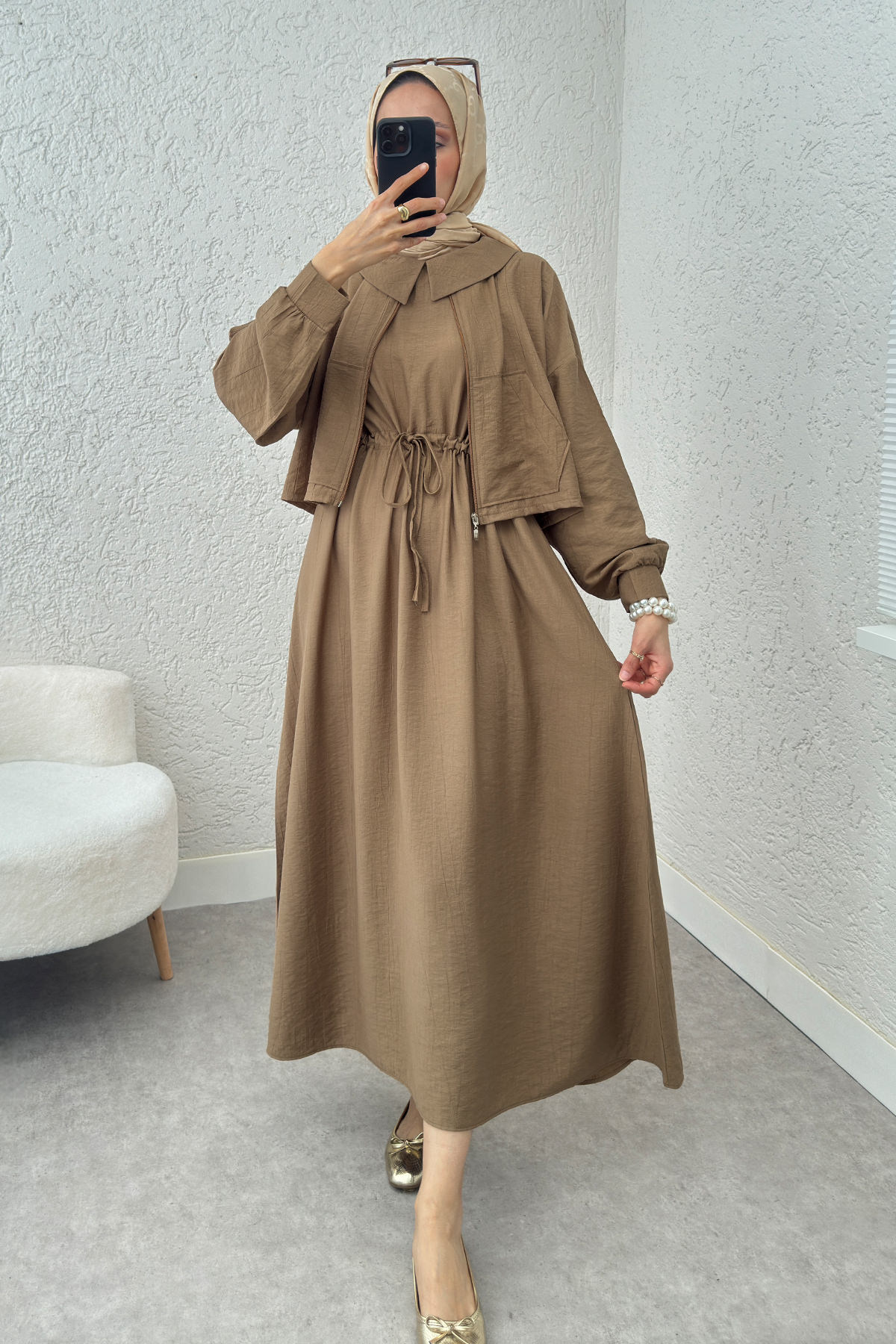 Bolerolu Elbise Takım 2240 - VİZON |  