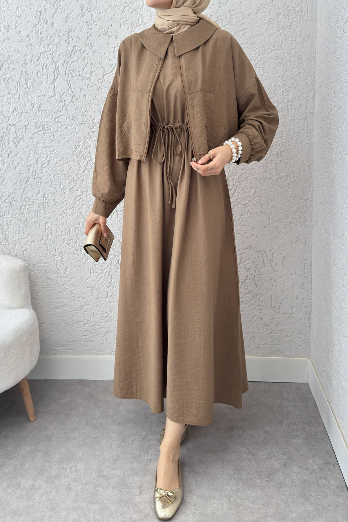 Bolerolu Elbise Takım 2240 - VİZON |  