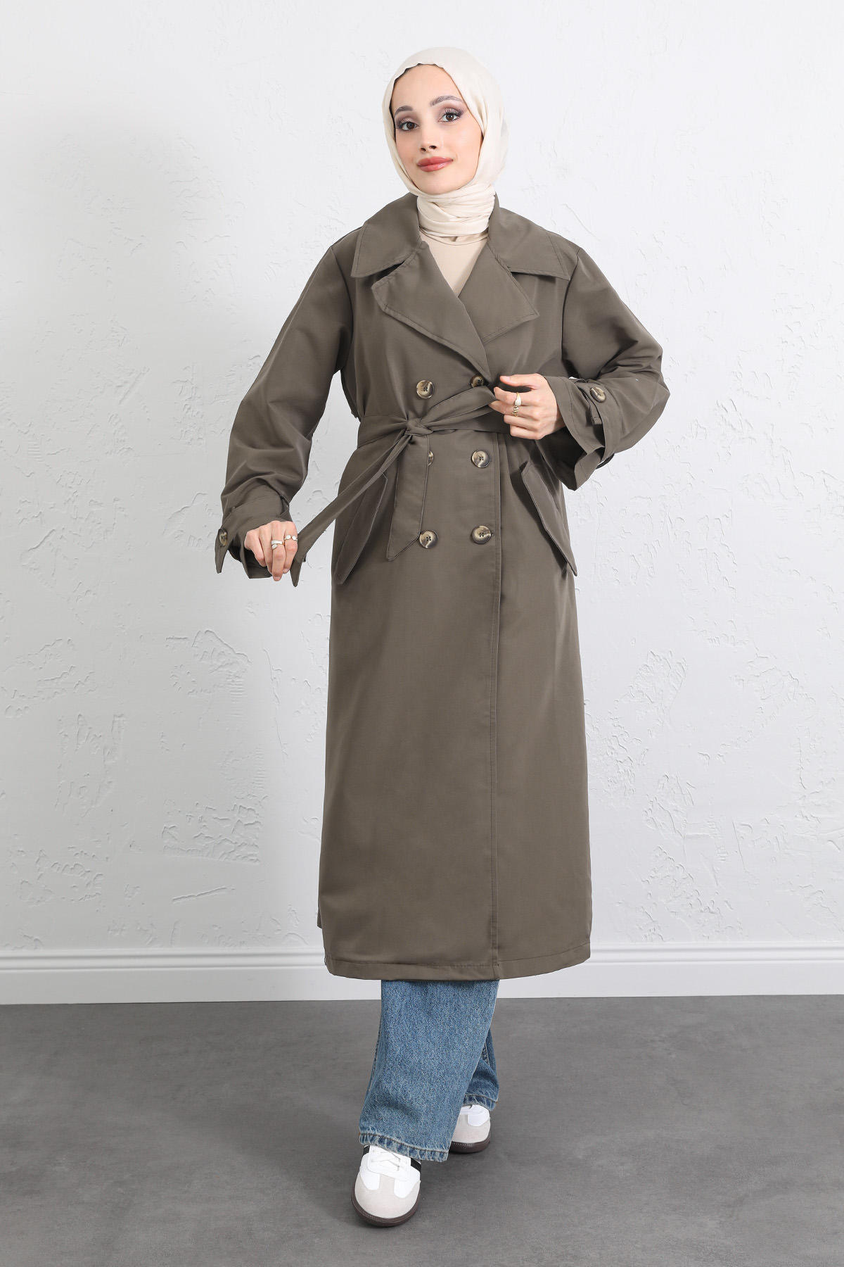 Arka Pile ve Düğme Detaylı Trençkot 5979 - HAKİ |  