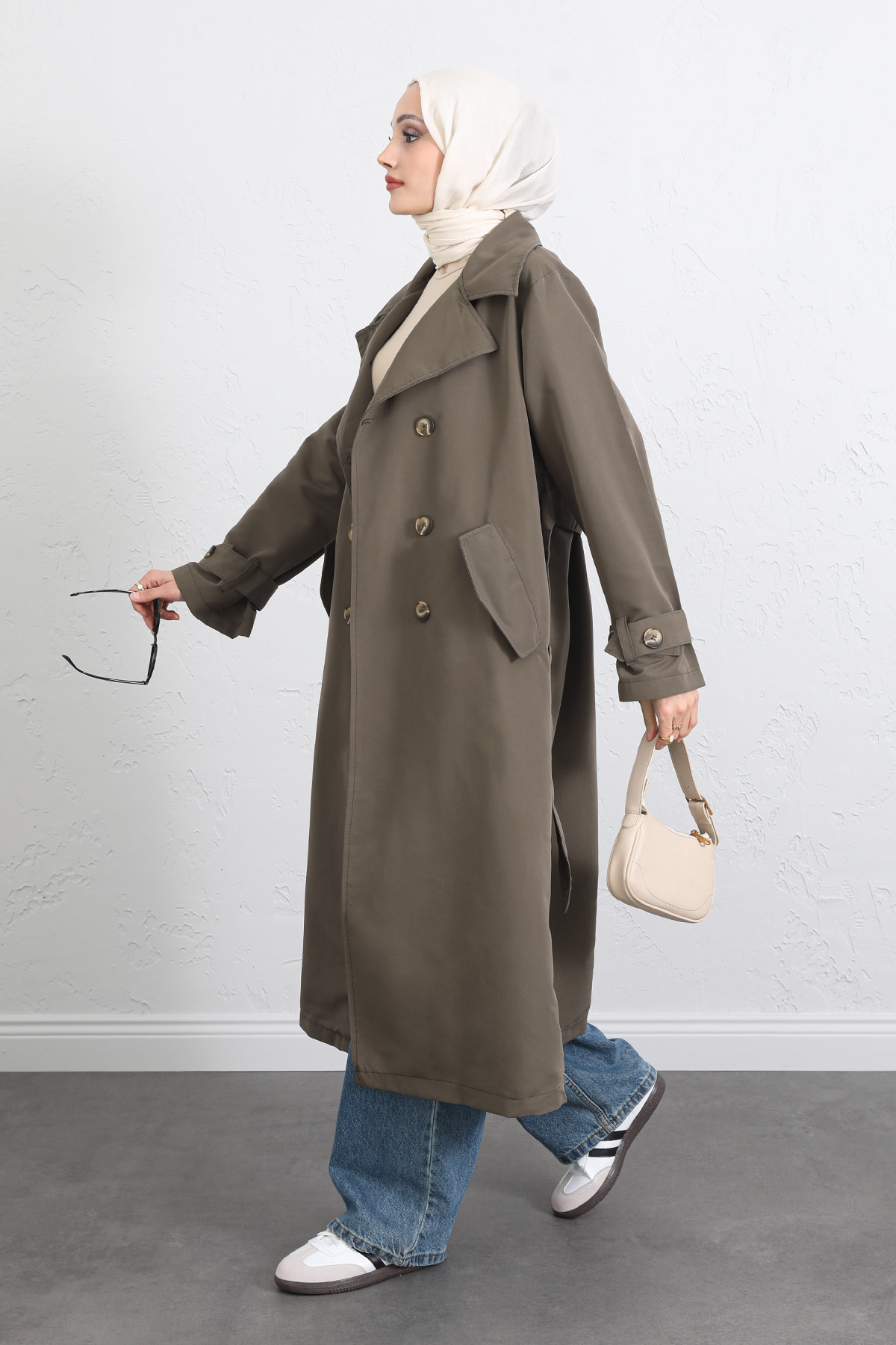 Arka Pile ve Düğme Detaylı Trençkot 5979 - HAKİ |  