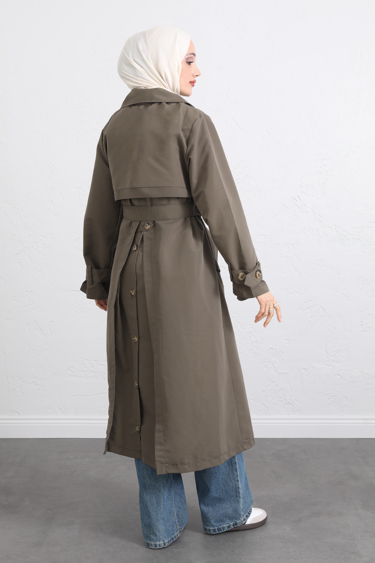 Arka Pile ve Düğme Detaylı Trençkot 5979 - HAKİ |  