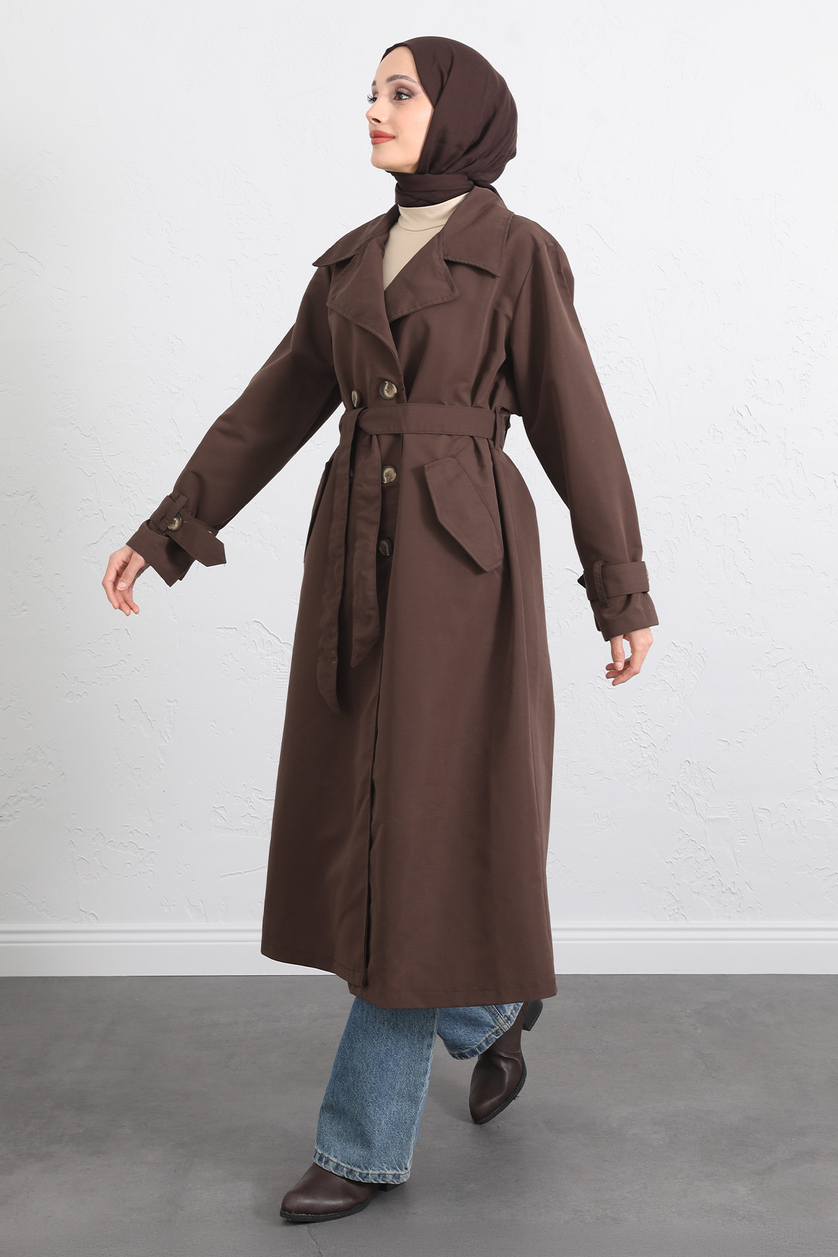 Arka Pile ve Düğme Detaylı Trençkot 5979 - KAHVERENGİ |  