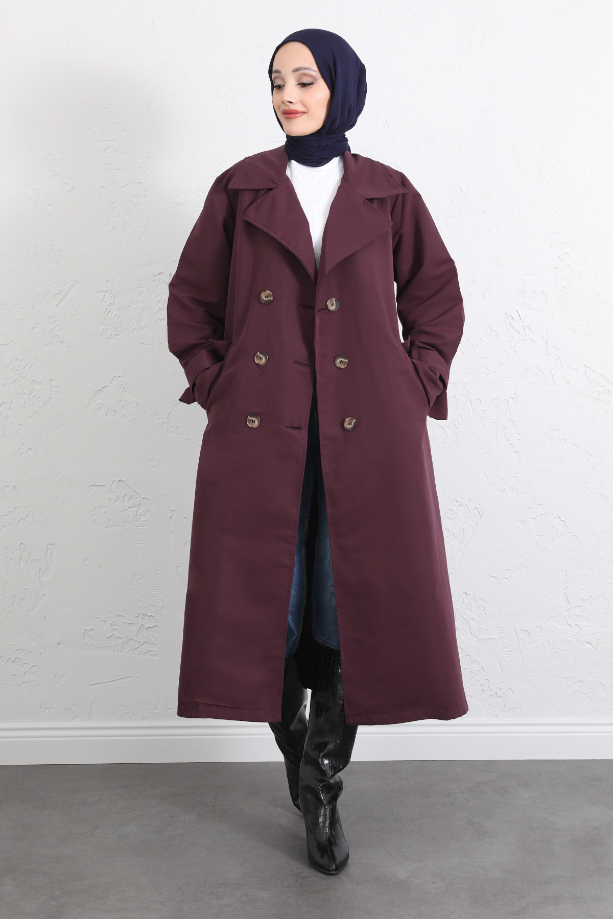 Arka Pile ve Düğme Detaylı Trençkot 5979 - MÜRDÜM |  