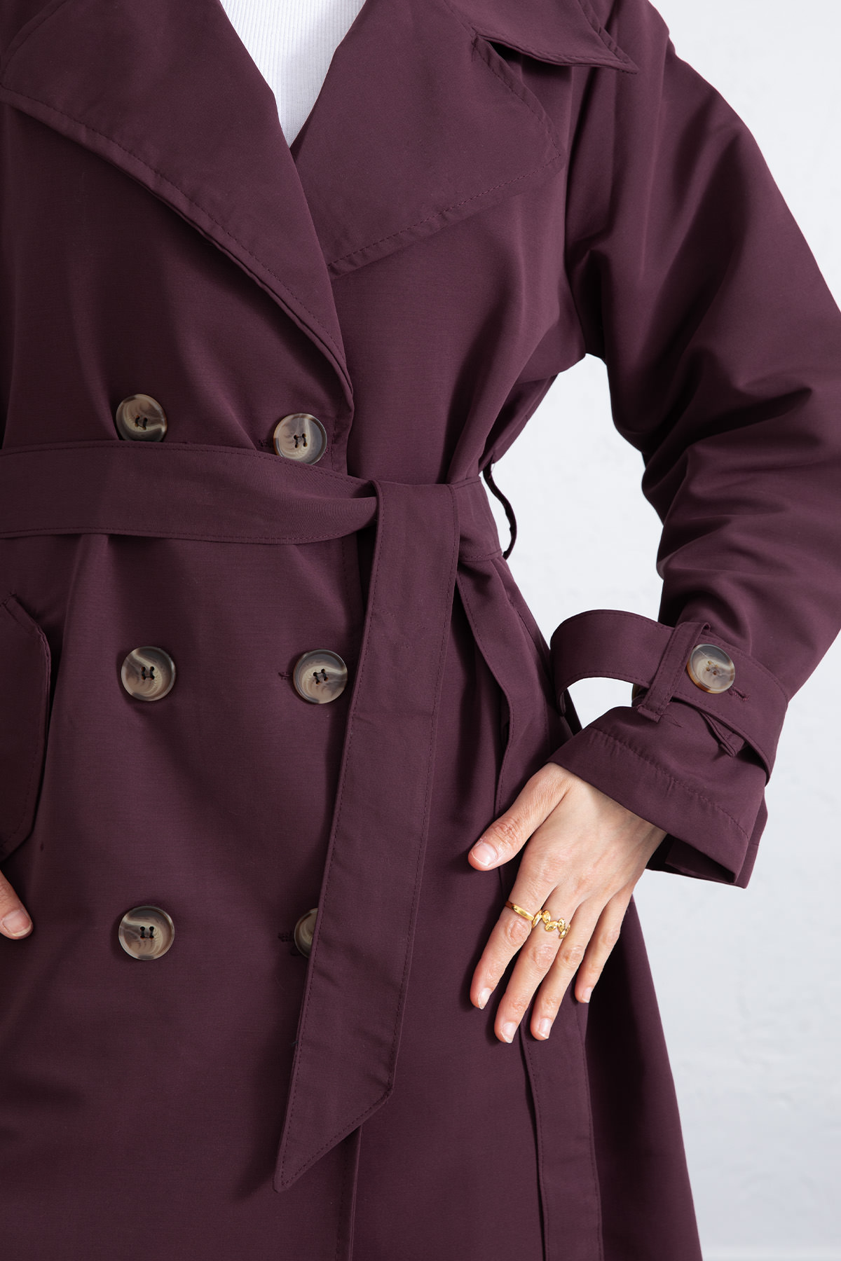 Arka Pile ve Düğme Detaylı Trençkot 5979 - MÜRDÜM |  