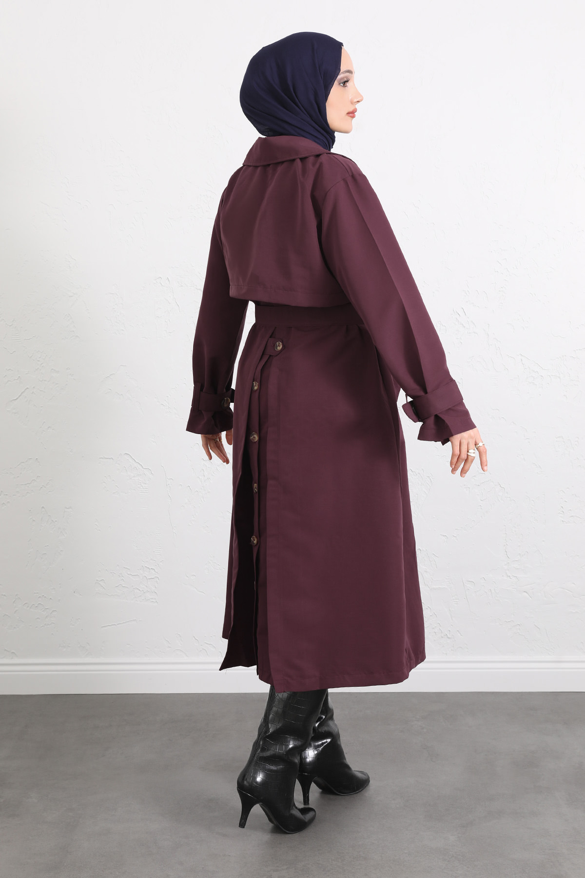 Arka Pile ve Düğme Detaylı Trençkot 5979 - MÜRDÜM |  